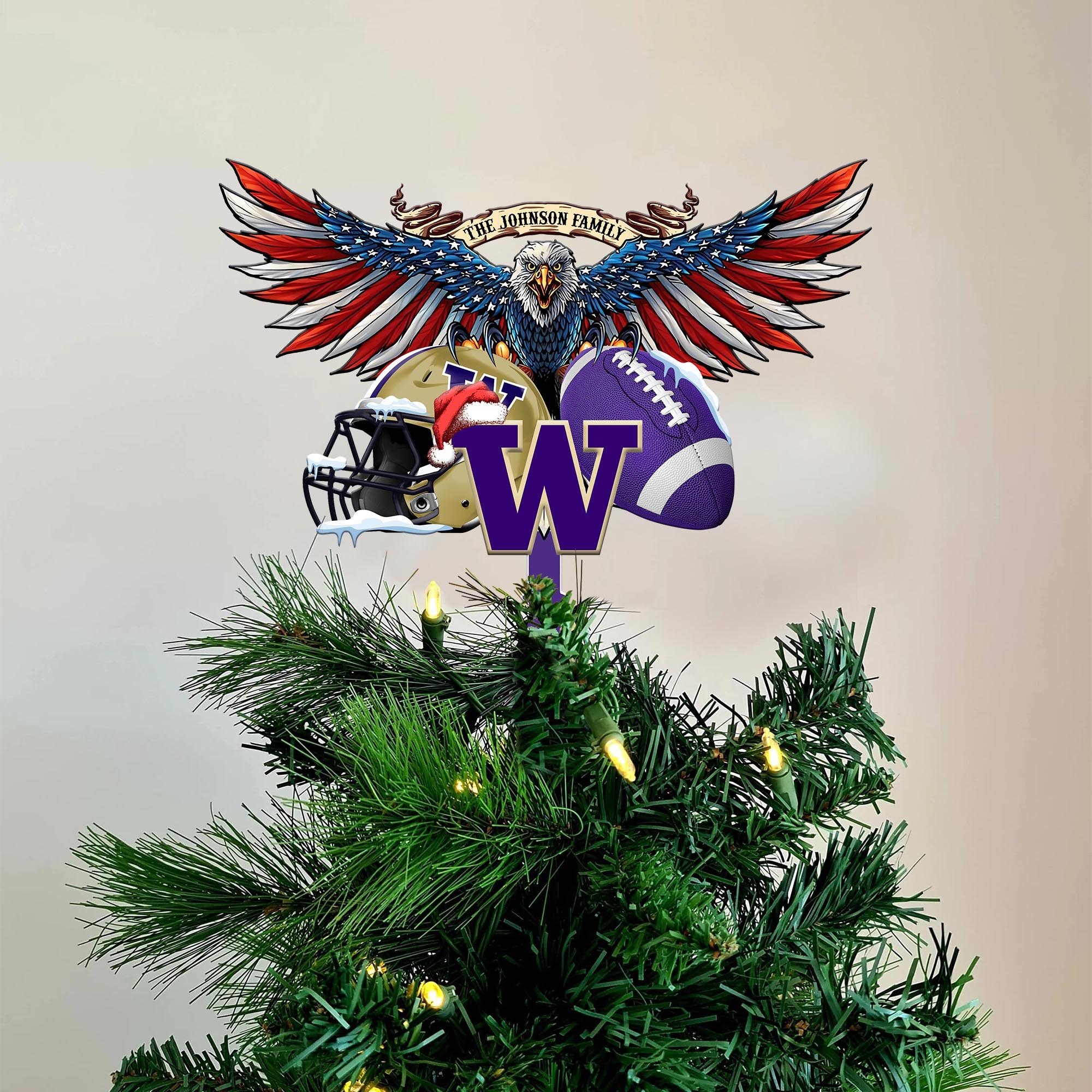 Washington Huskies Tree Topper Custom Your Family Name, Sport Team Tree Topper, Sport Decorations, Christmas Gifts EHIVM-53652