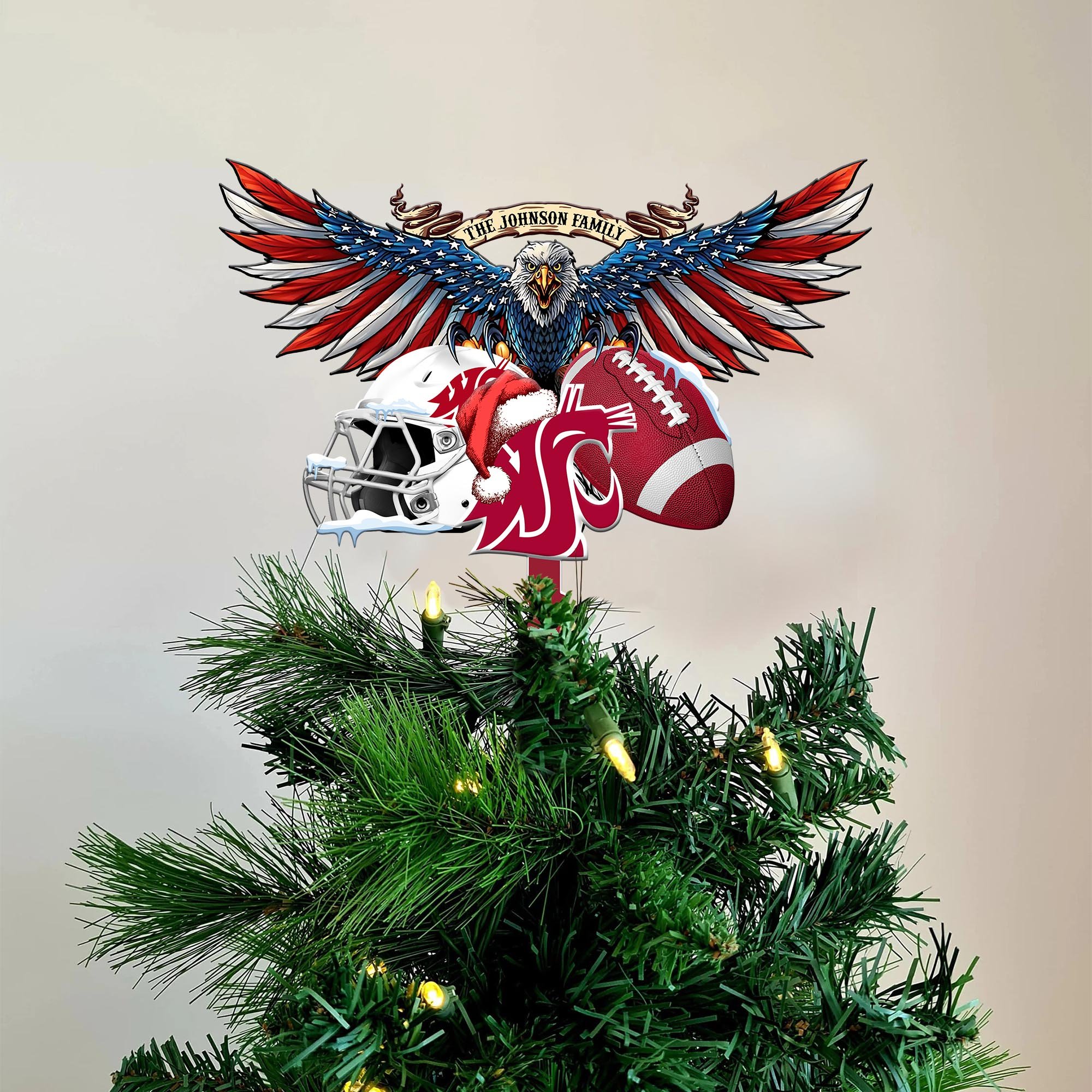 Washington State Cougars Tree Topper Custom Your Family Name, Sport Team Tree Topper, Sport Decorations, Christmas Gifts EHIVM-53652