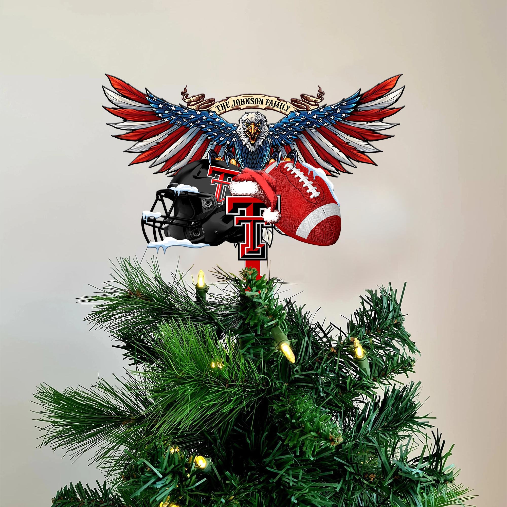 Texas Tech Red Raiders Tree Topper Custom Your Family Name, Sport Team Tree Topper, Sport Decorations, Christmas Gifts EHIVM-53652