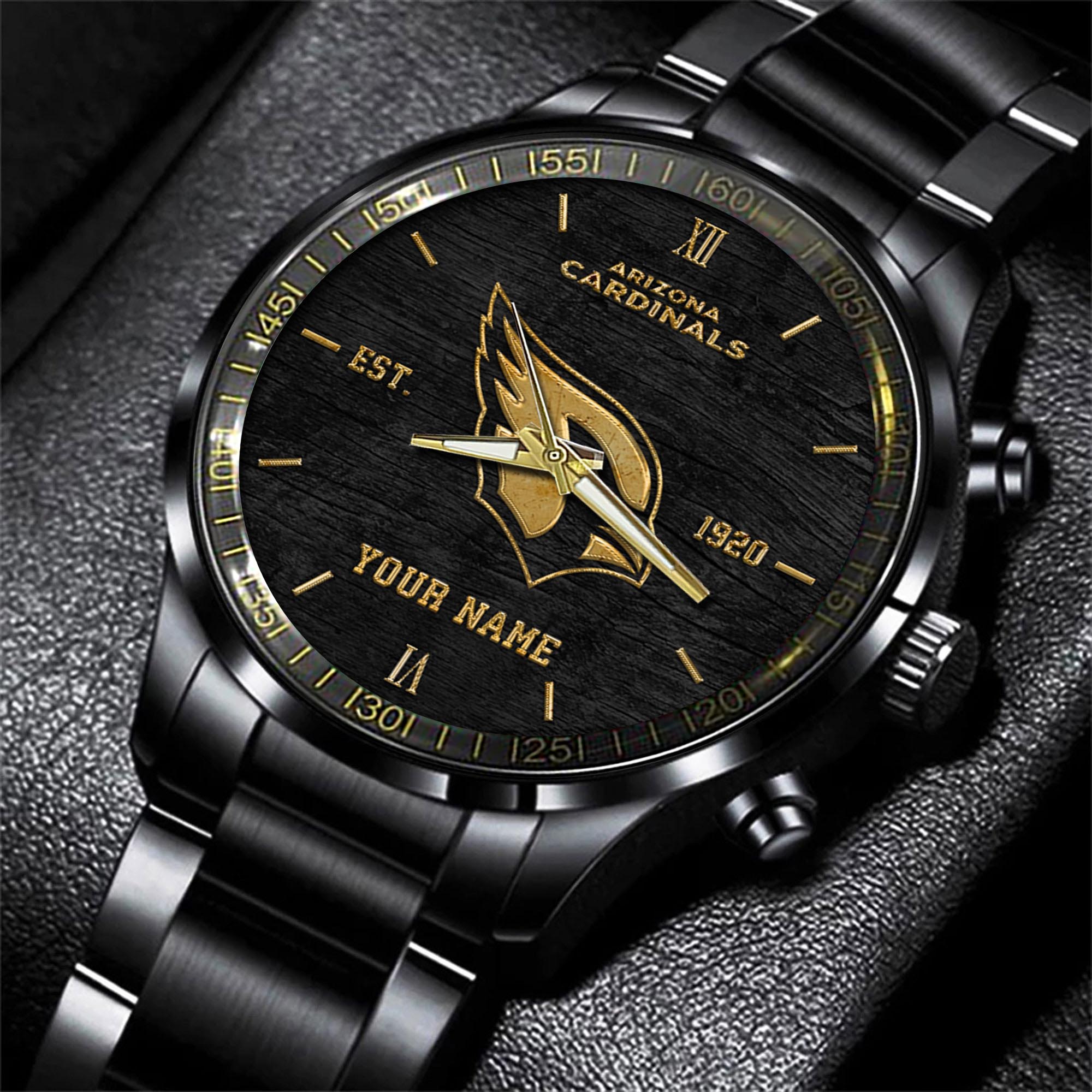 Arizona Cardinals Black Fashion Watch Personalized Your Name, Black Fashion Watch For Football Lovers, Gifts For Fan ETRG-54426