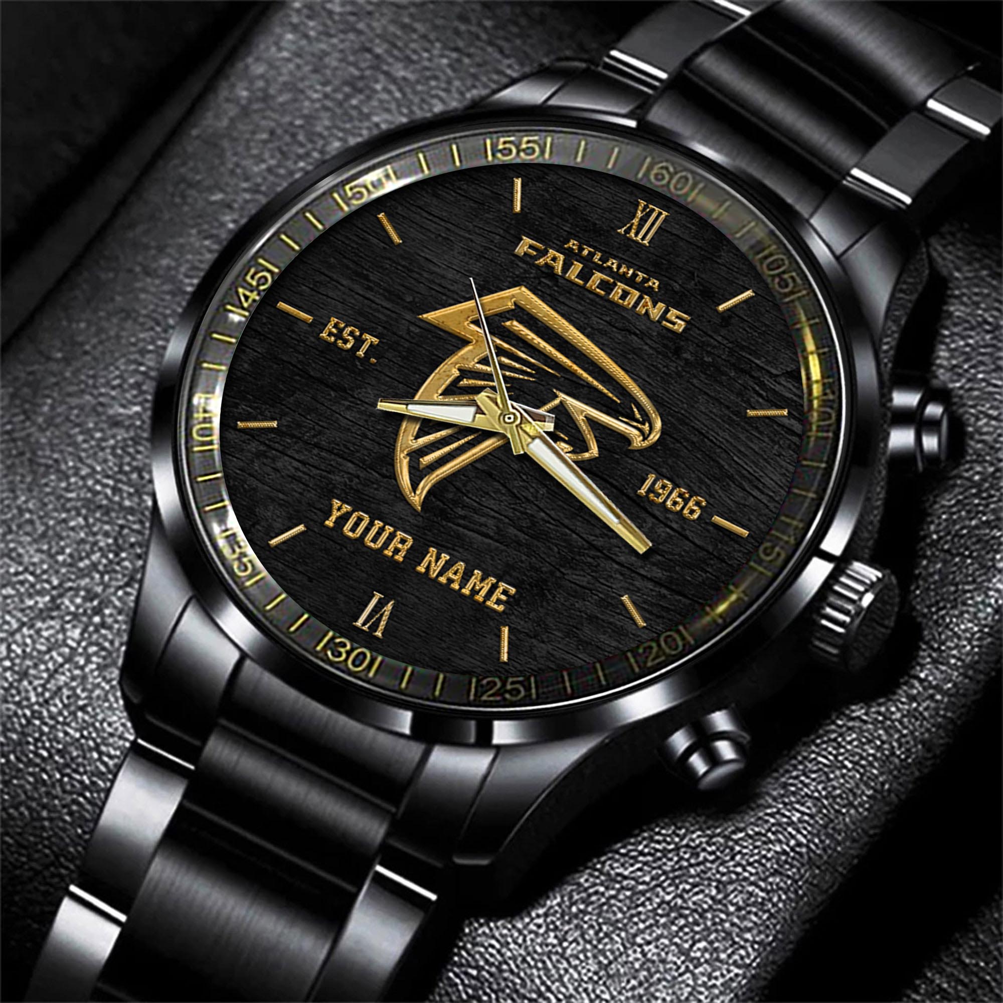 Atlanta Falcons Black Fashion Watch Personalized Your Name, Black Fashion Watch For Football Lovers, Gifts For Fan ETRG-54426