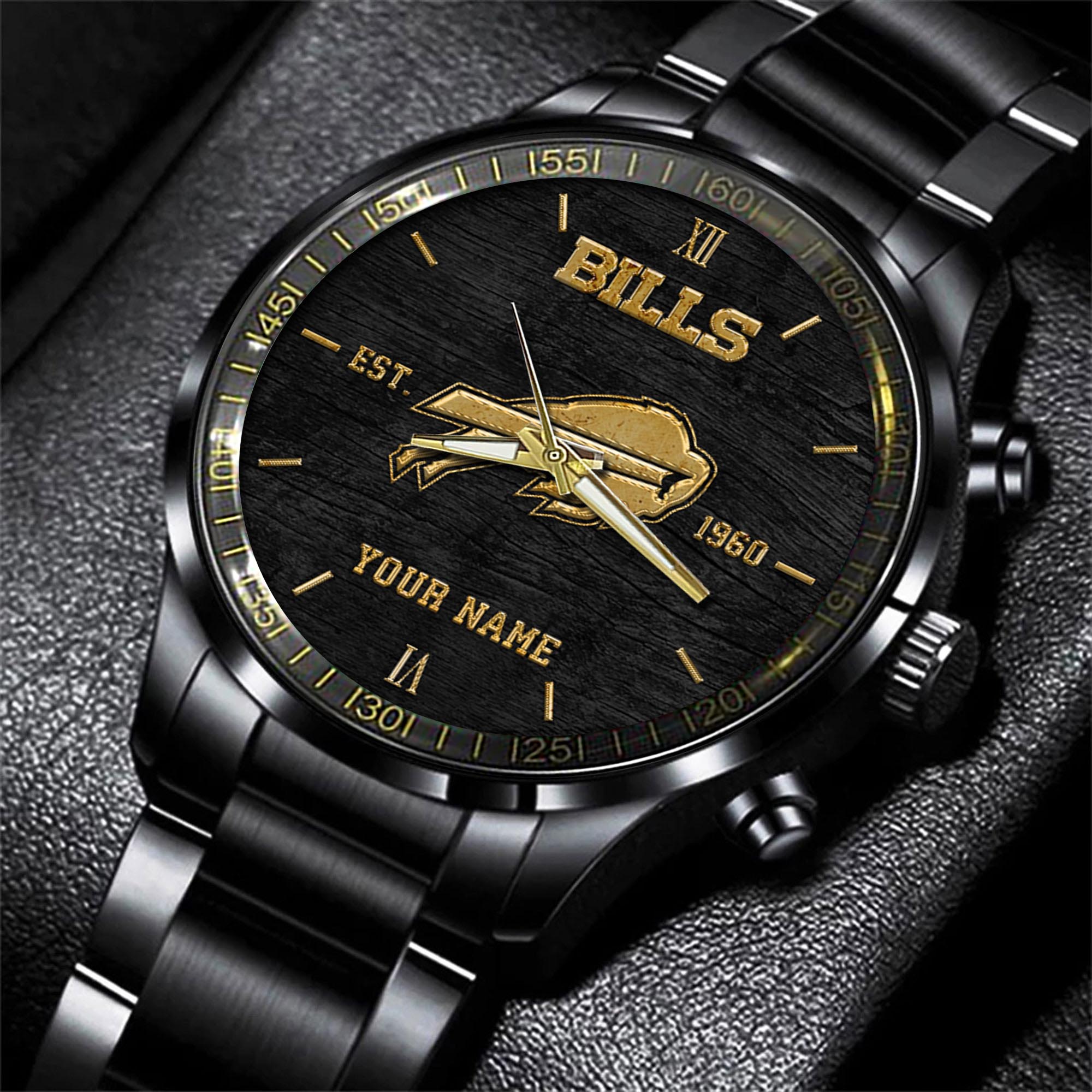 Buffalo Bills Black Fashion Watch Personalized Your Name, Black Fashion Watch For Football Lovers, Gifts For Fan ETRG-54426