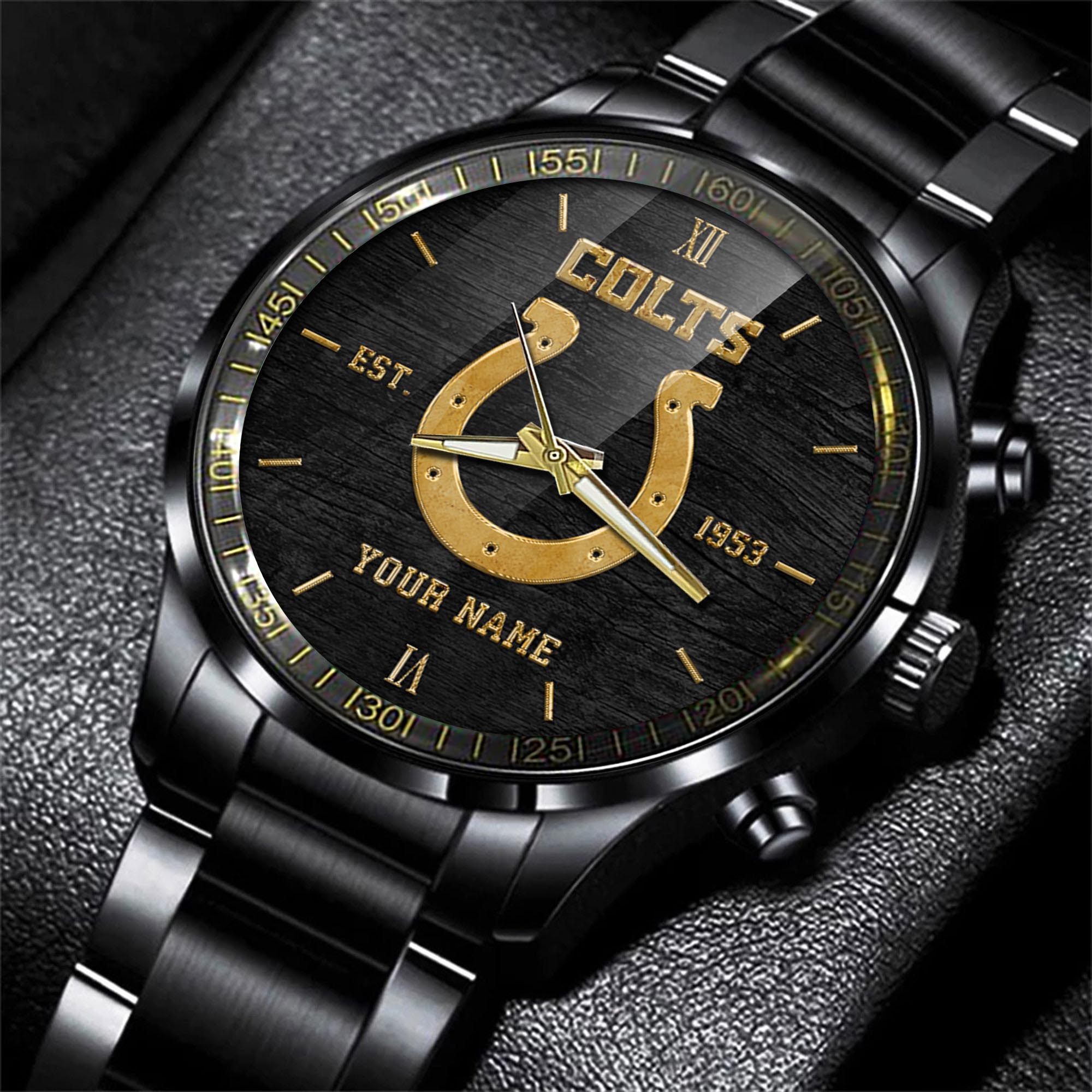 Indianapolis Colts Black Fashion Watch Personalized Your Name, Black Fashion Watch For Football Lovers, Gifts For Fan ETRG-54426