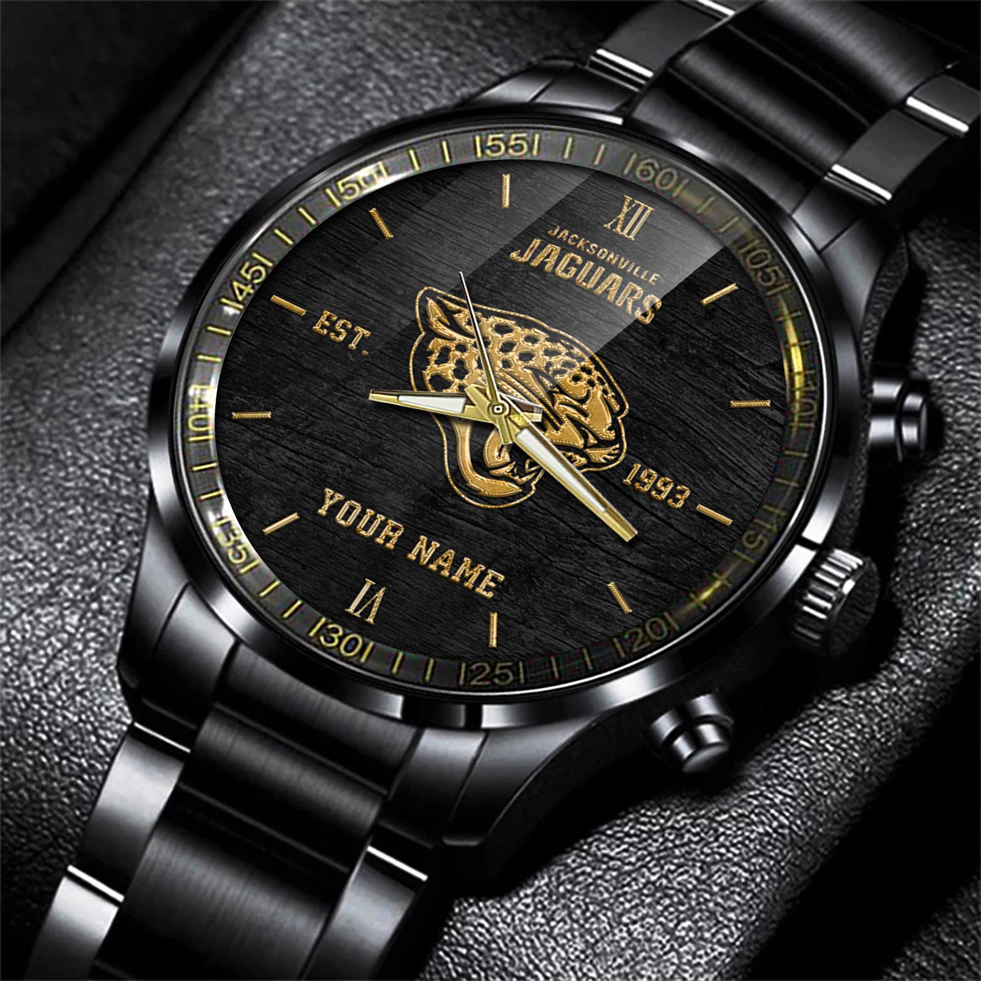 Jacksonville Jaguars Black Fashion Watch Personalized Your Name, Black Fashion Watch For Football Lovers, Gifts For Fan ETRG-54426