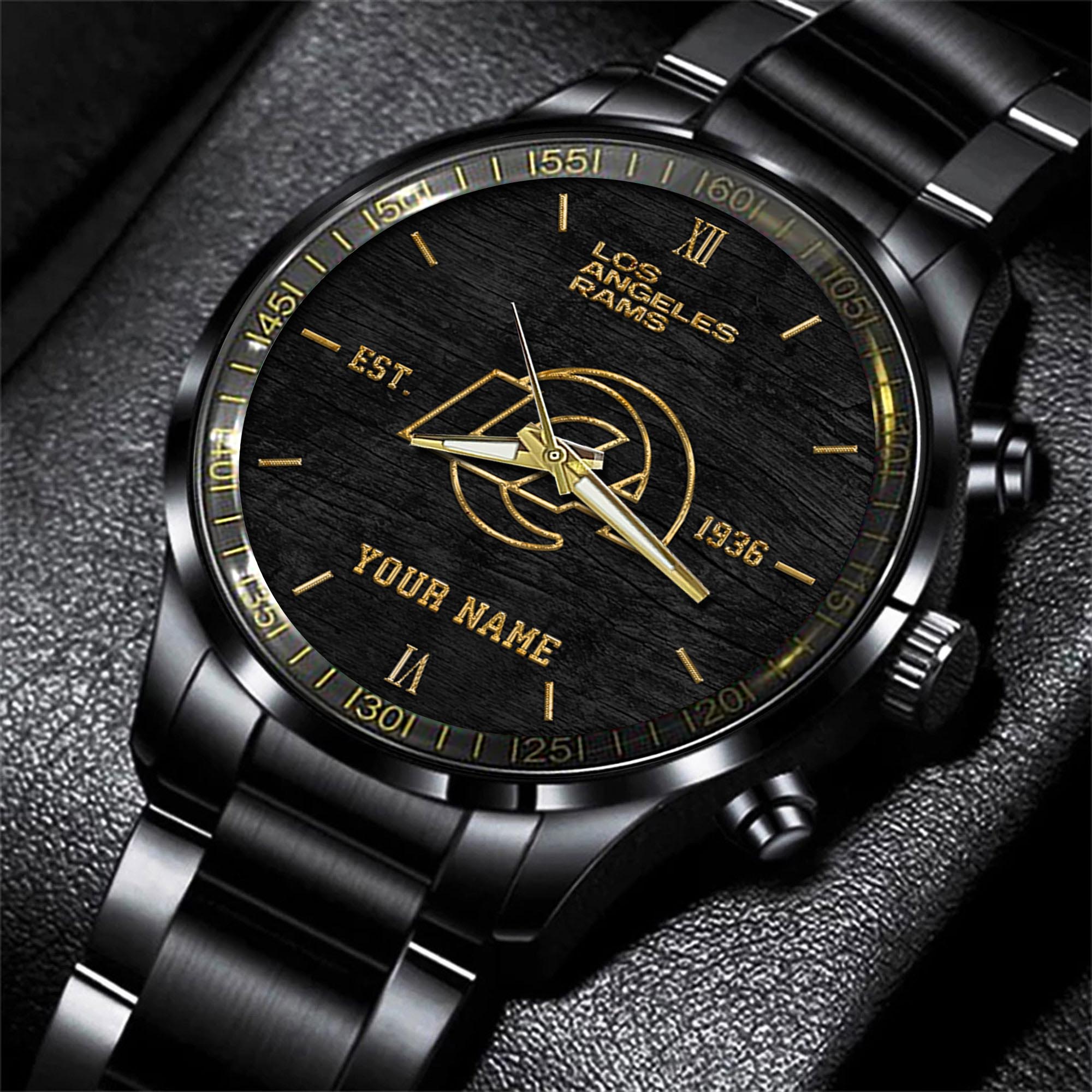 Los Angeles Rams Black Fashion Watch Personalized Your Name, Black Fashion Watch For Football Lovers, Gifts For Fan ETRG-54426