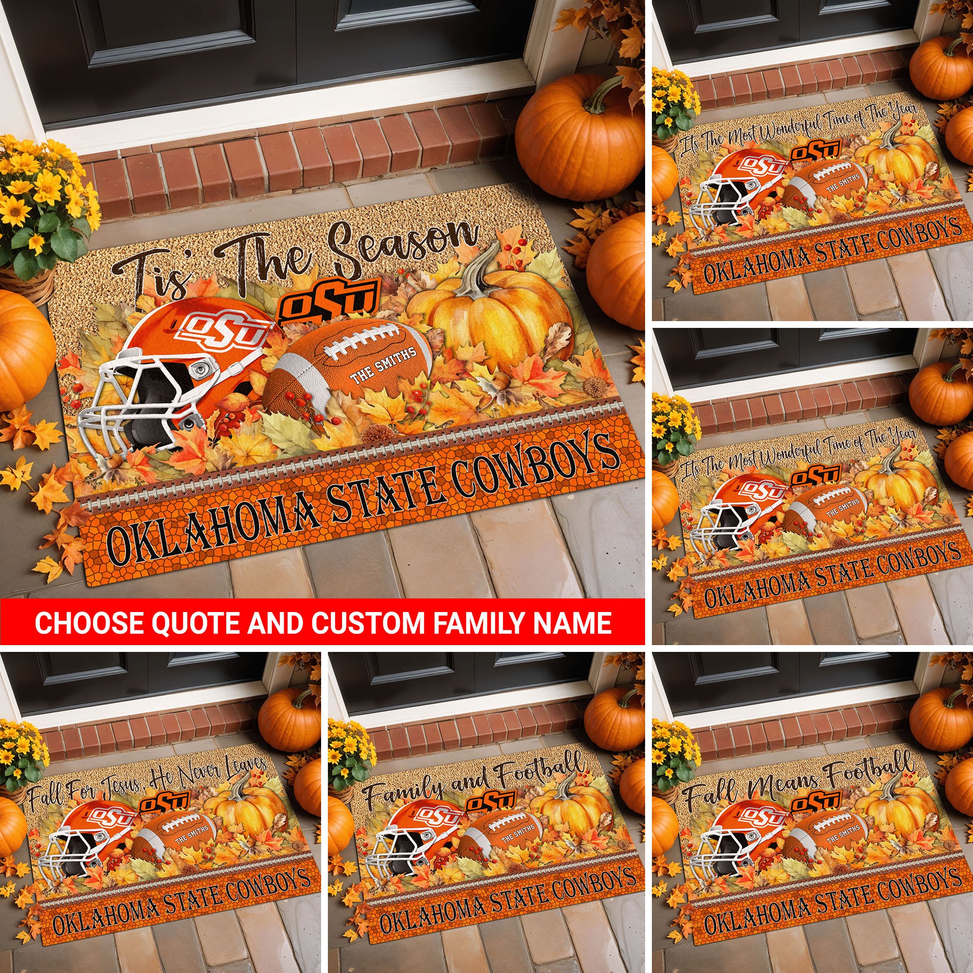 Oklahoma State Cowboys Doormat Custom Your Family Name And Choose Your Quotes, Sport Doormat, Sport Gifts For Fan, Home Decorations EHIVM-54911