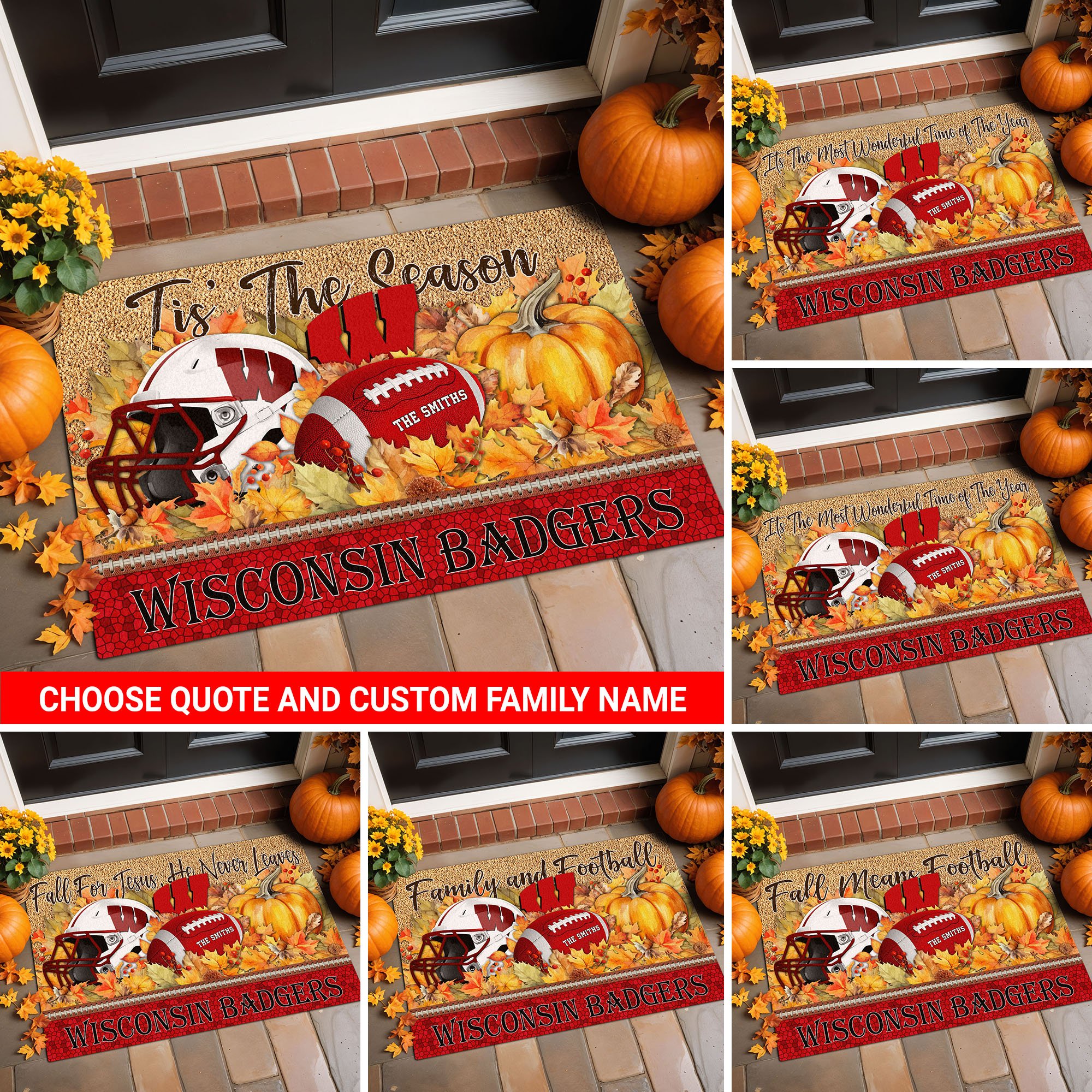 Wisconsin Badgers Doormat Custom Your Family Name And Choose Your Quotes, Sport Doormat, Sport Gifts For Fan, Home Decorations EHIVM-54911