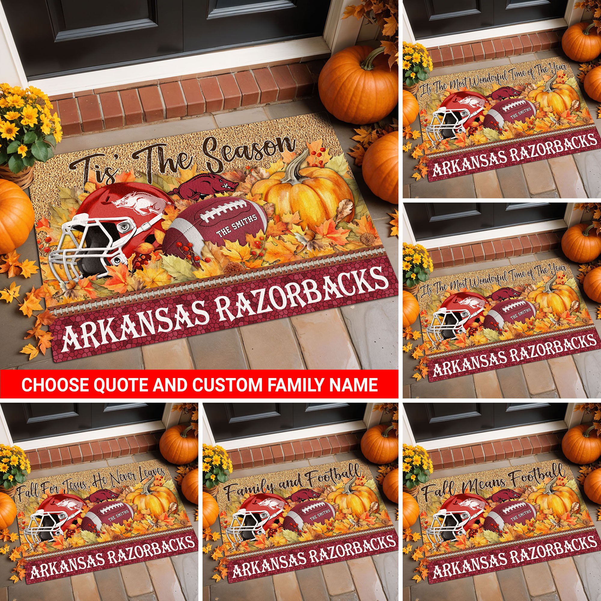 Arkansas Razorbacks Doormat Custom Your Family Name And Choose Your Quotes, Sport Doormat, Sport Gifts For Fan, Home Decorations EHIVM-54911