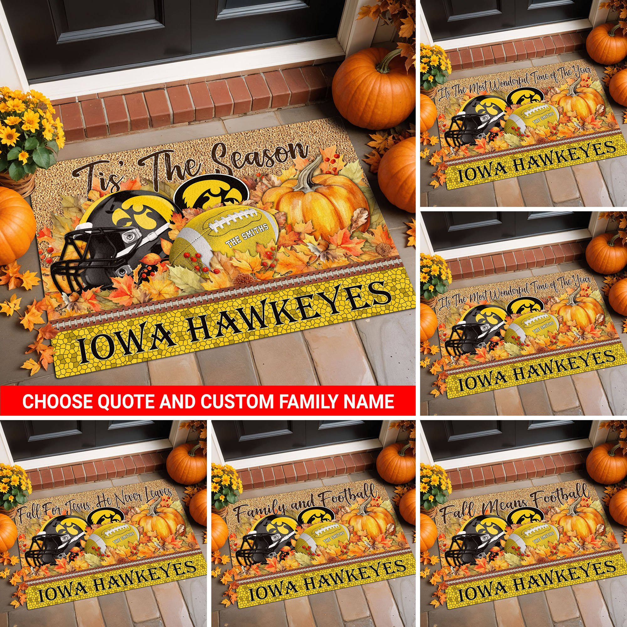 Iowa Hawkeyes Doormat Custom Your Family Name And Choose Your Quotes, Sport Doormat, Sport Gifts For Fan, Home Decorations EHIVM-54911