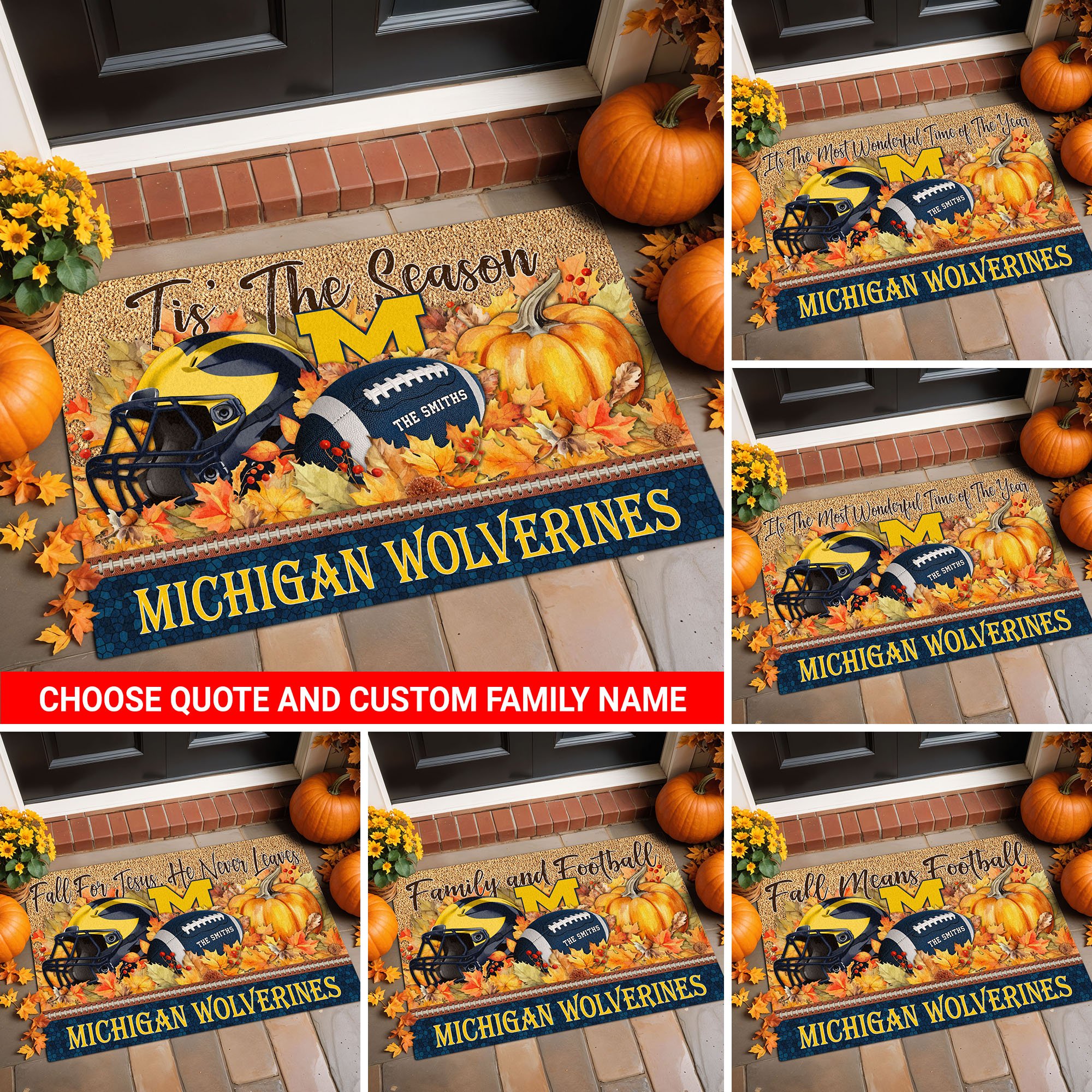 Michigan Wolverines Doormat Custom Your Family Name And Choose Your Quotes, Sport Doormat, Sport Gifts For Fan, Home Decorations EHIVM-54911