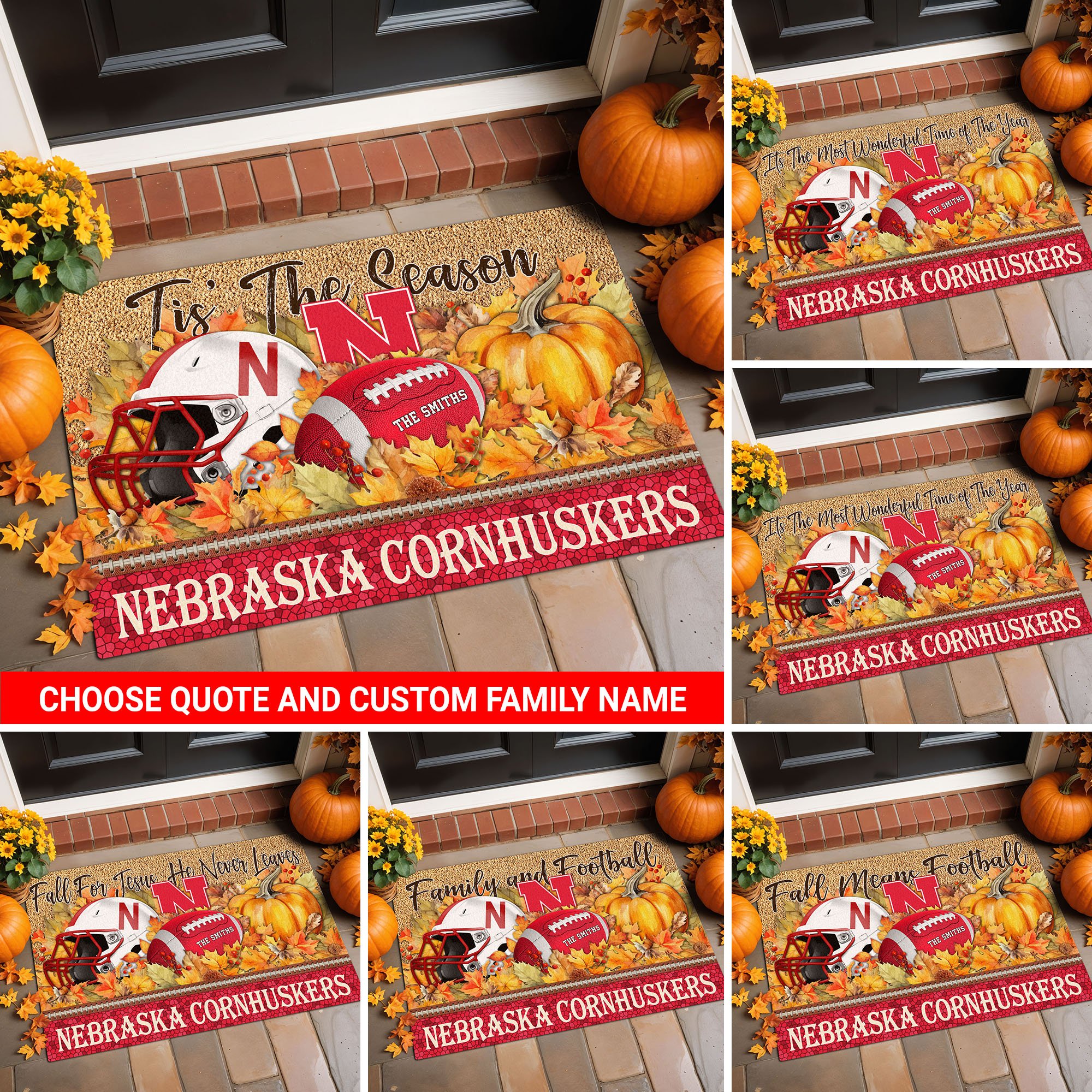 Nebraska Cornhuskers Doormat Custom Your Family Name And Choose Your Quotes, Sport Doormat, Sport Gifts For Fan, Home Decorations EHIVM-54911