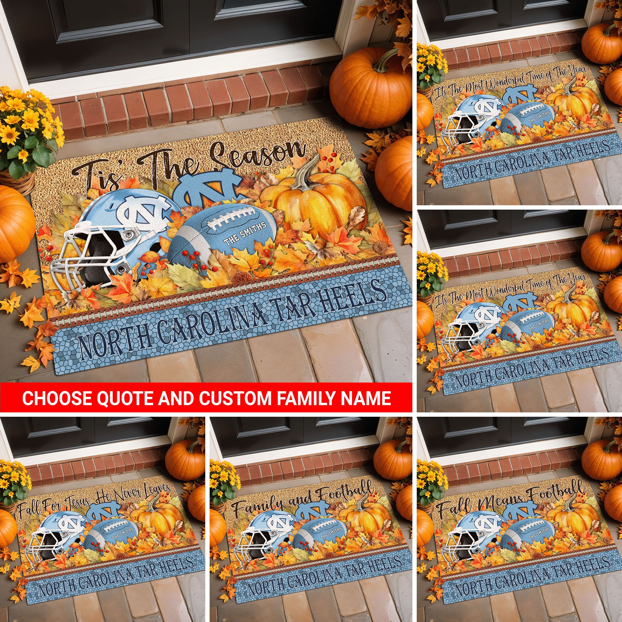 North Carolina Tar Heels Doormat Custom Your Family Name And Choose Your Quotes, Sport Doormat, Sport Gifts For Fan, Home Decorations EHIVM-54911