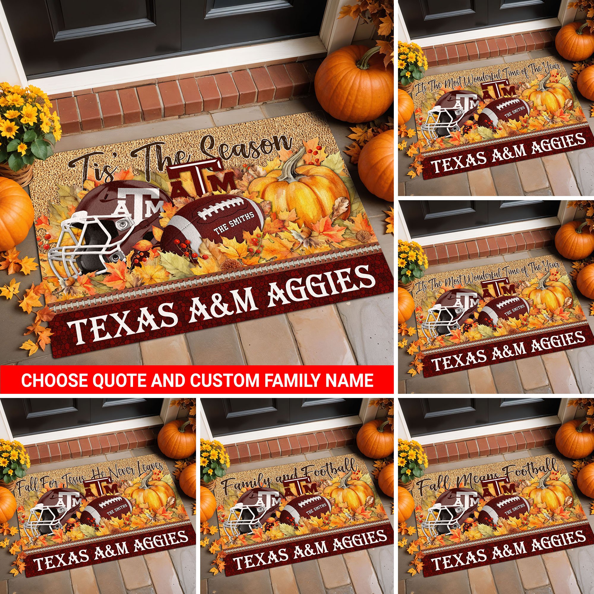 Texas A&M Aggies Doormat Custom Your Family Name And Choose Your Quotes, Sport Doormat, Sport Gifts For Fan, Home Decorations EHIVM-54911