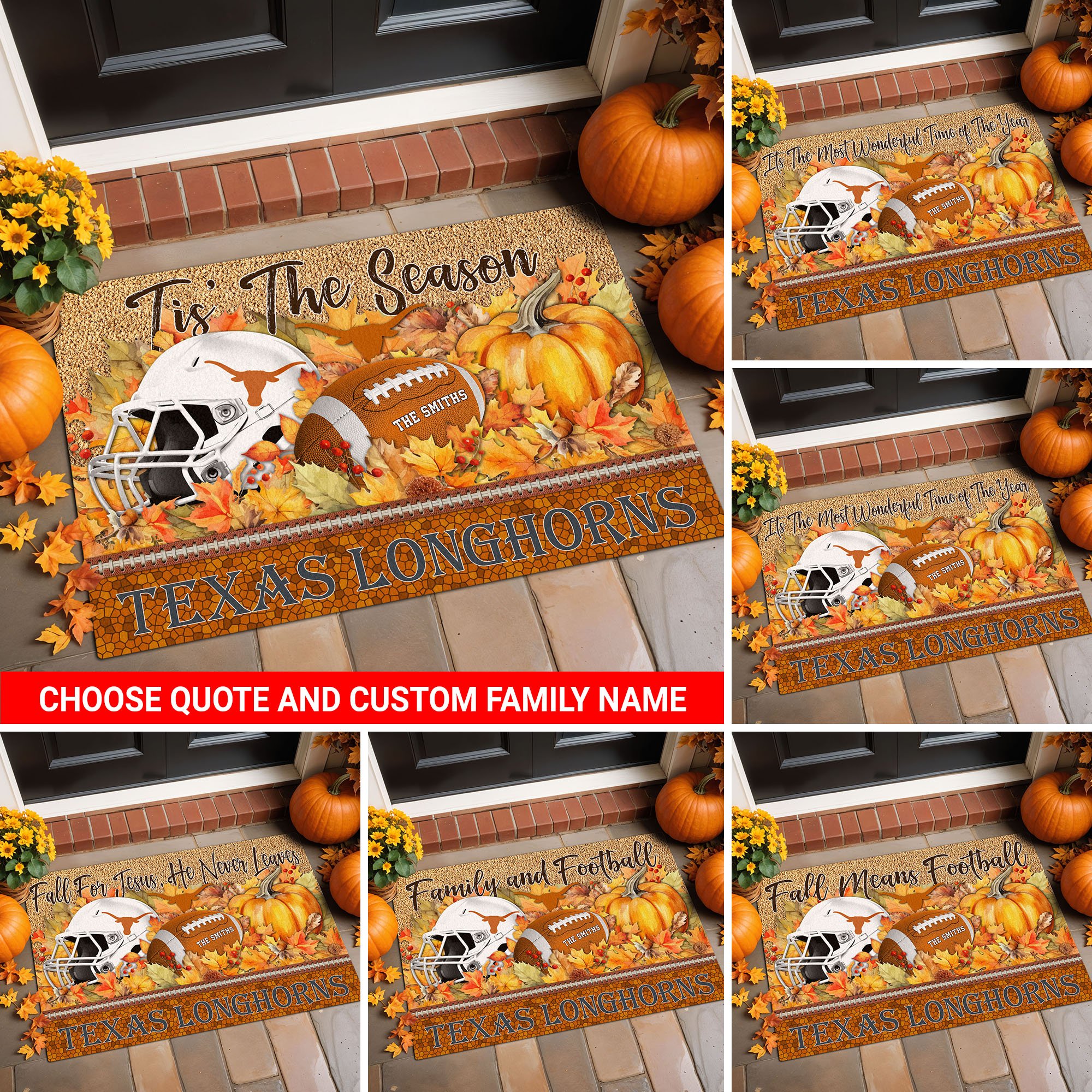 Texas Longhorns Doormat Custom Your Family Name And Choose Your Quotes, Sport Doormat, Sport Gifts For Fan, Home Decorations EHIVM-54911