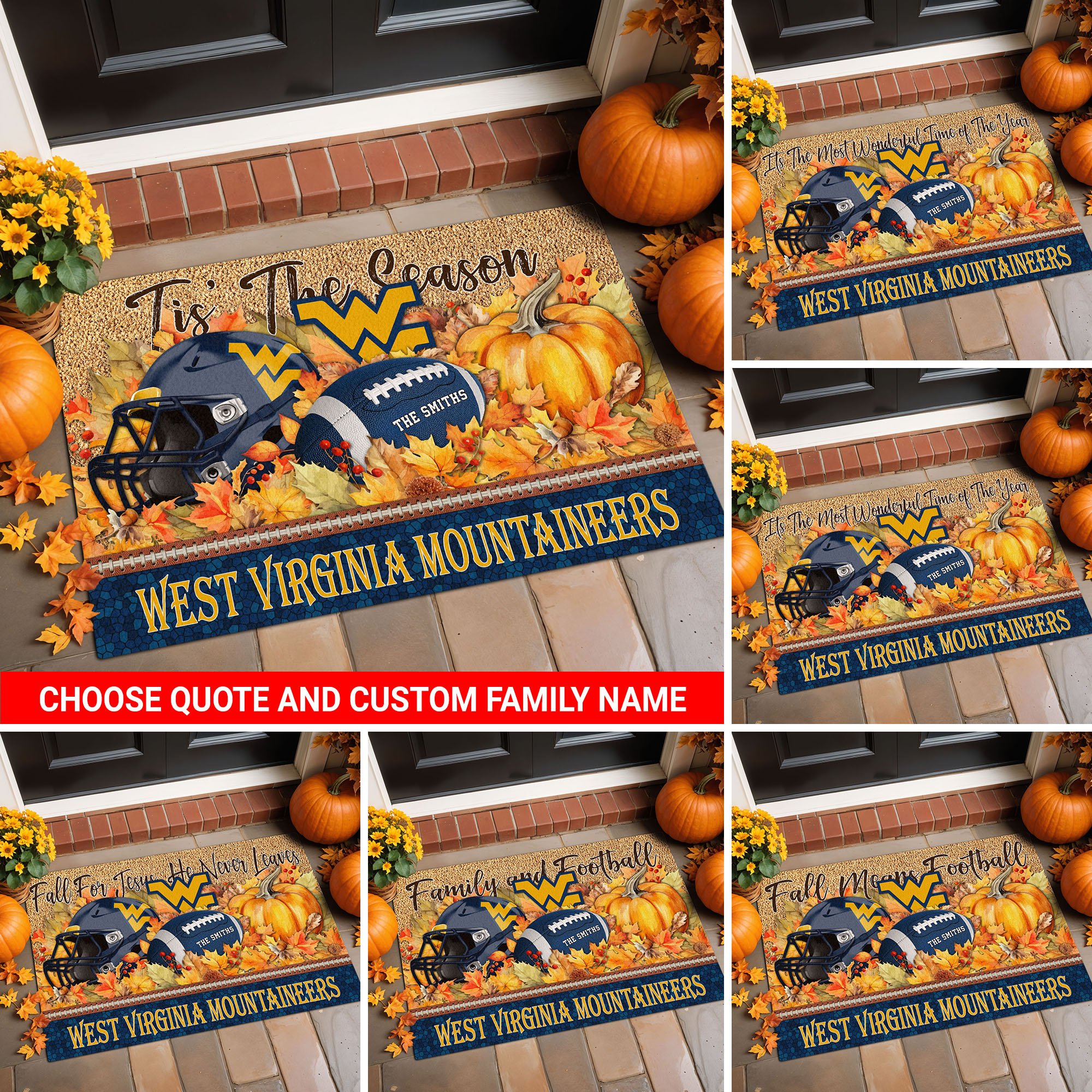 West Virginia Mountaineers Doormat Custom Your Family Name And Choose Your Quotes, Sport Doormat, Sport Gifts For Fan, Home Decorations EHIVM-54911