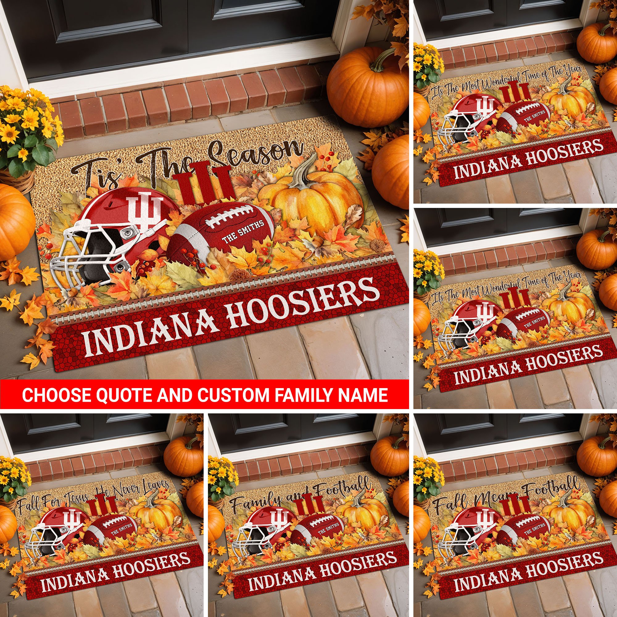 Indiana Hoosiers Doormat Custom Your Family Name And Choose Your Quotes, Sport Doormat, Sport Gifts For Fan, Home Decorations EHIVM-54911