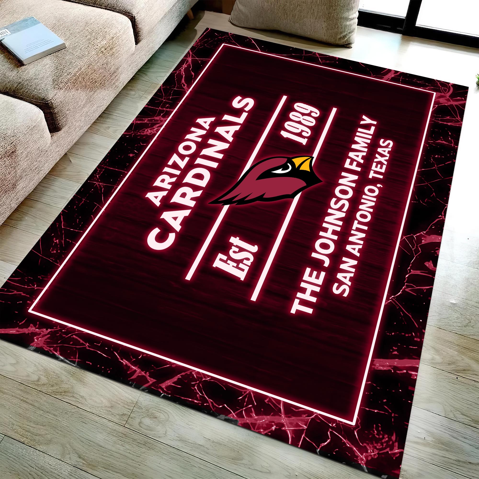 Arizona Cardinals Rectangle Rug Custom Your Family Name And Address, Football Team Rug, Football Fan Gifts, Home Decorations ETRG-51680