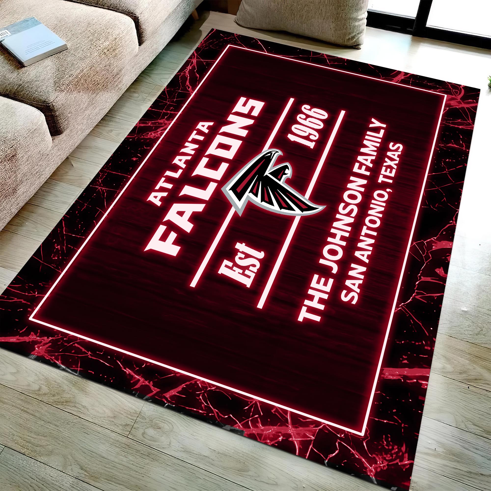 Atlanta Falcons Rectangle Rug Custom Your Family Name And Address, Football Team Rug, Football Fan Gifts, Home Decorations ETRG-51680