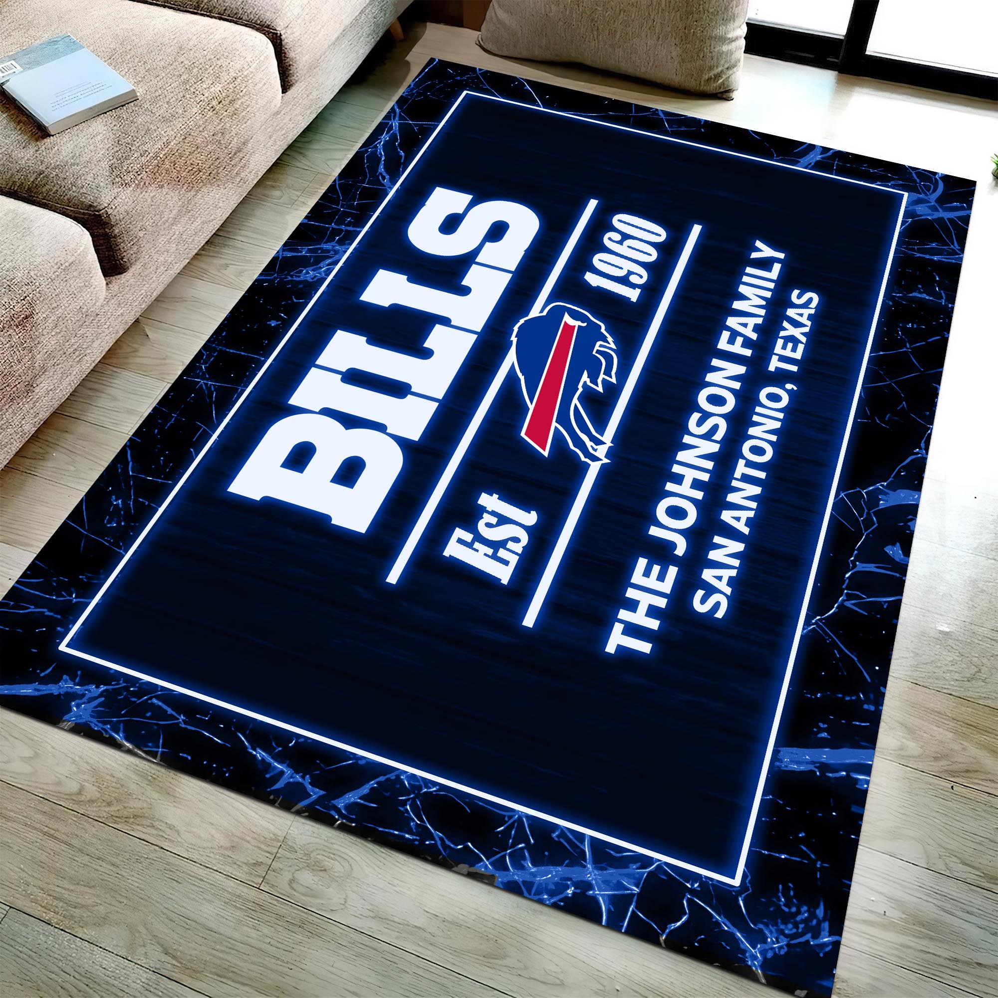 Buffalo Bills Rectangle Rug Custom Your Family Name And Address, Football Team Rug, Football Fan Gifts, Home Decorations ETRG-51680