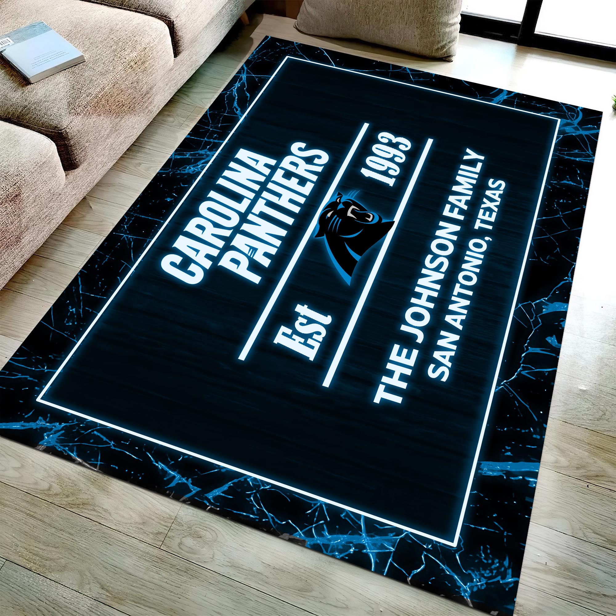 Carolina Panthers Rectangle Rug Custom Your Family Name And Address, Football Team Rug, Football Fan Gifts, Home Decorations ETRG-51680