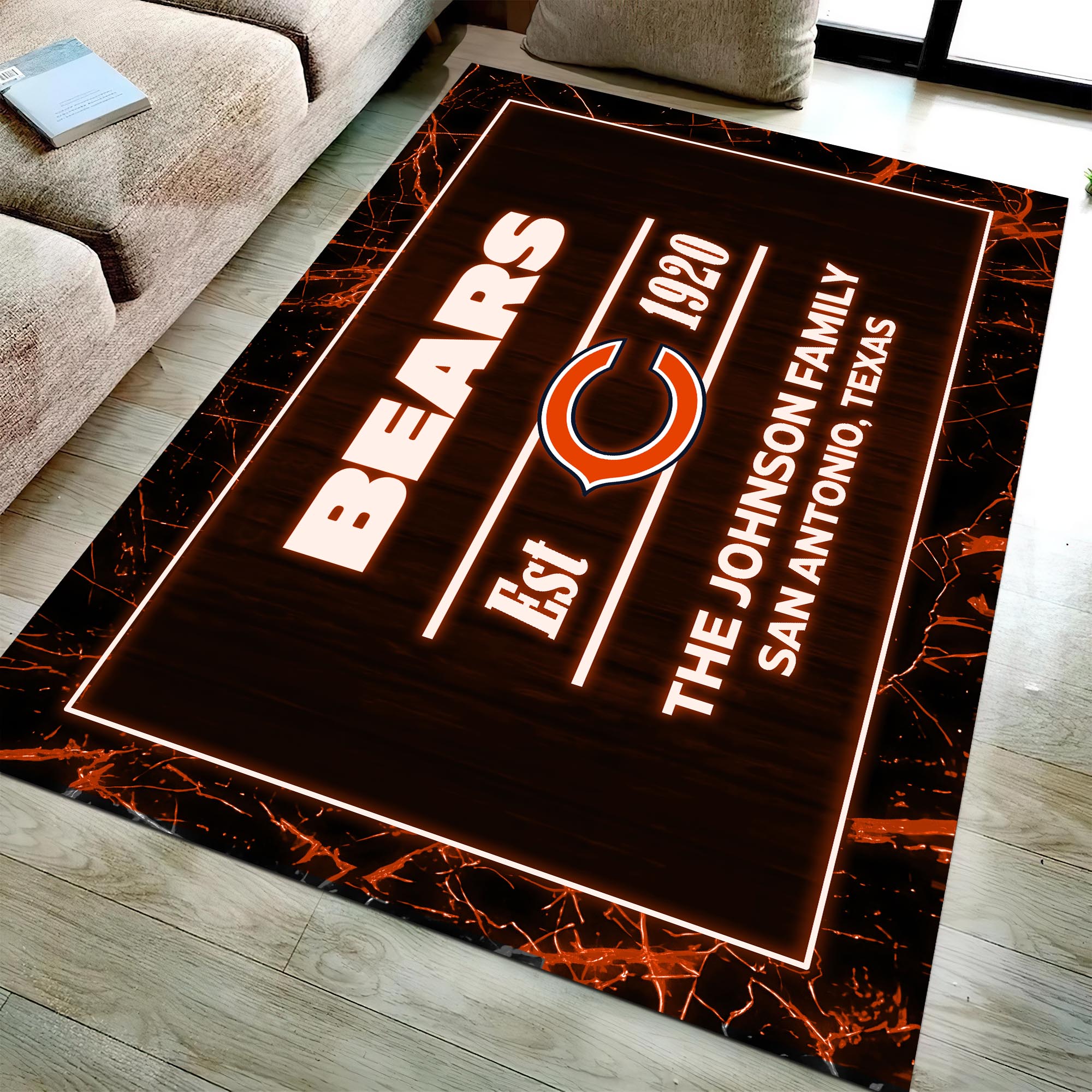 Chicago Bears Rectangle Rug Custom Your Family Name And Address, Football Team Rug, Football Fan Gifts, Home Decorations ETRG-51680