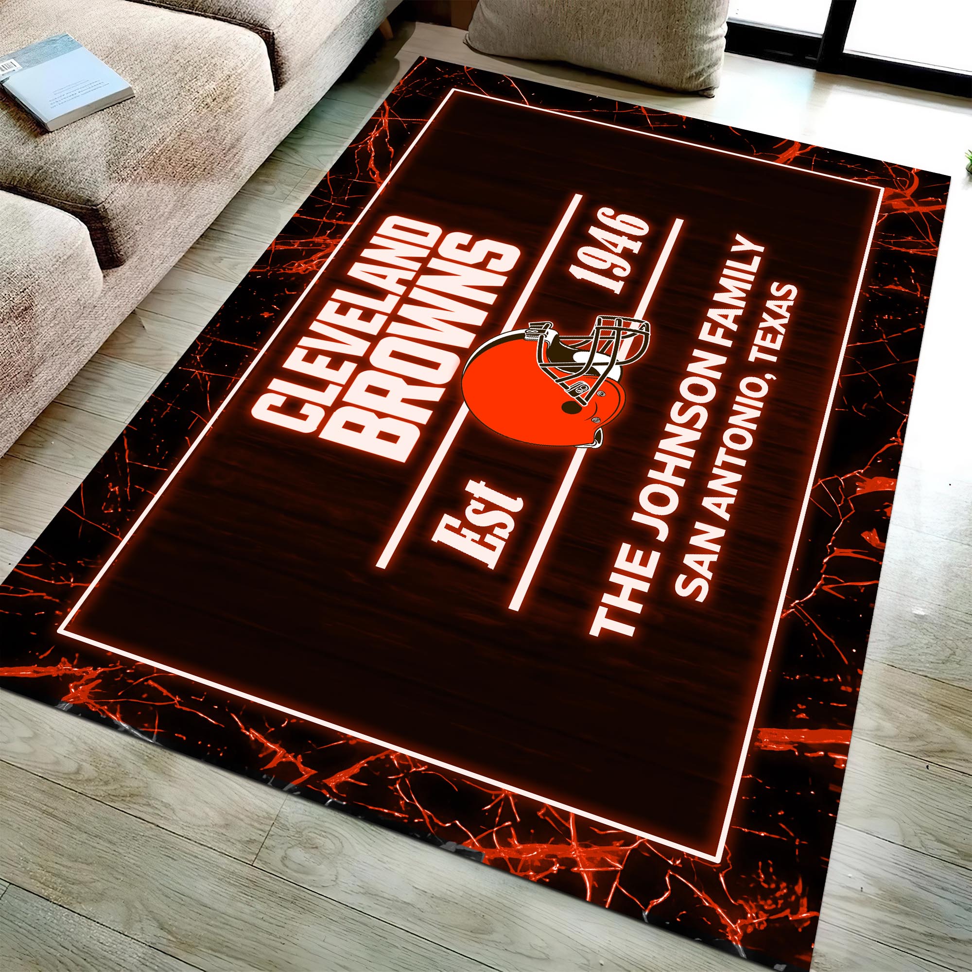 Cleveland Browns Rectangle Rug Custom Your Family Name And Address, Football Team Rug, Football Fan Gifts, Home Decorations ETRG-51680