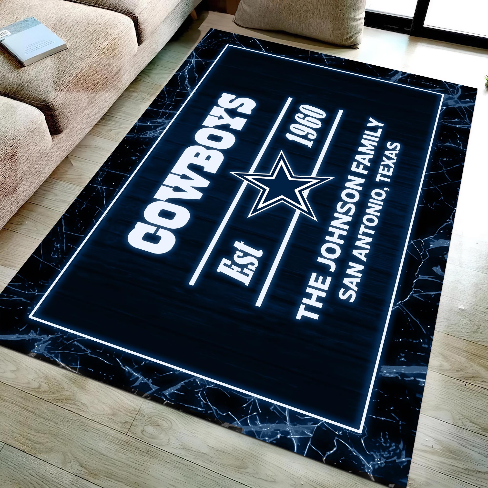 Dallas Cowboys Rectangle Rug Custom Your Family Name And Address, Football Team Rug, Football Fan Gifts, Home Decorations ETRG-51680