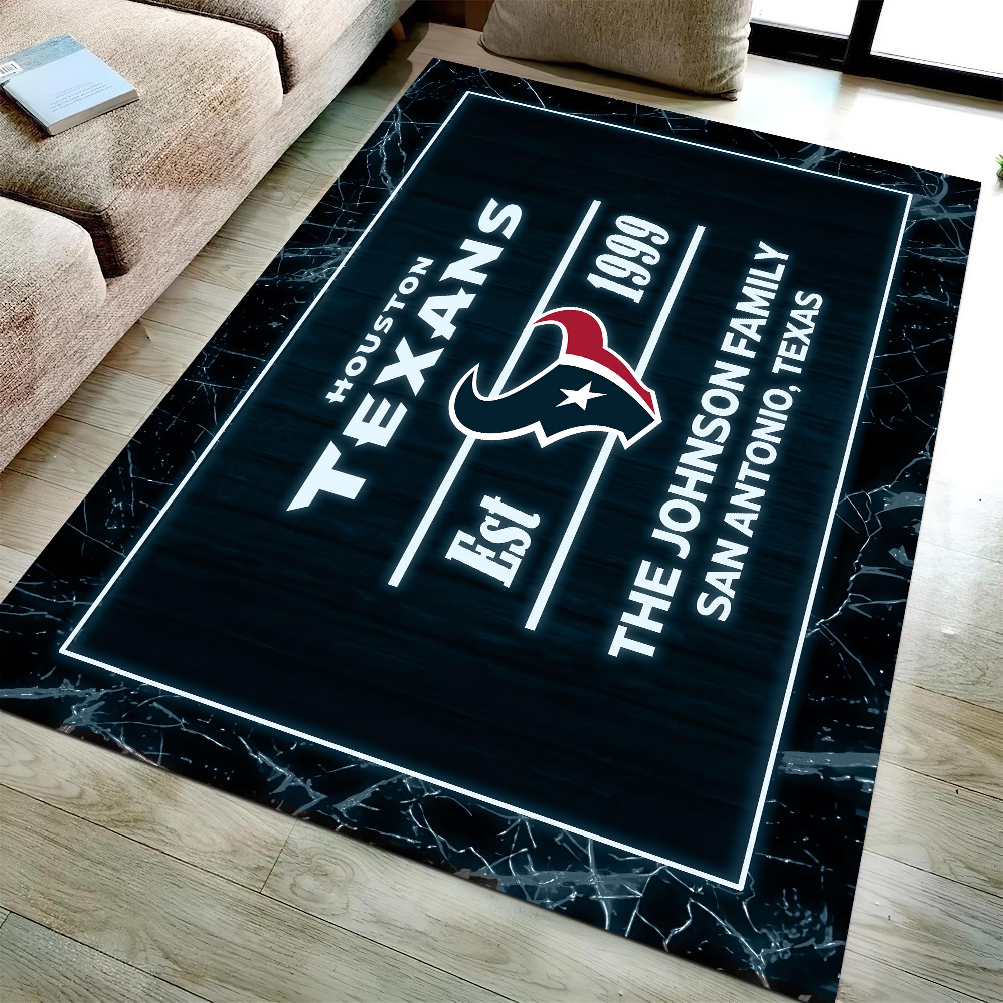 Houston Texans Rectangle Rug Custom Your Family Name And Address, Football Team Rug, Football Fan Gifts, Home Decorations ETRG-51680