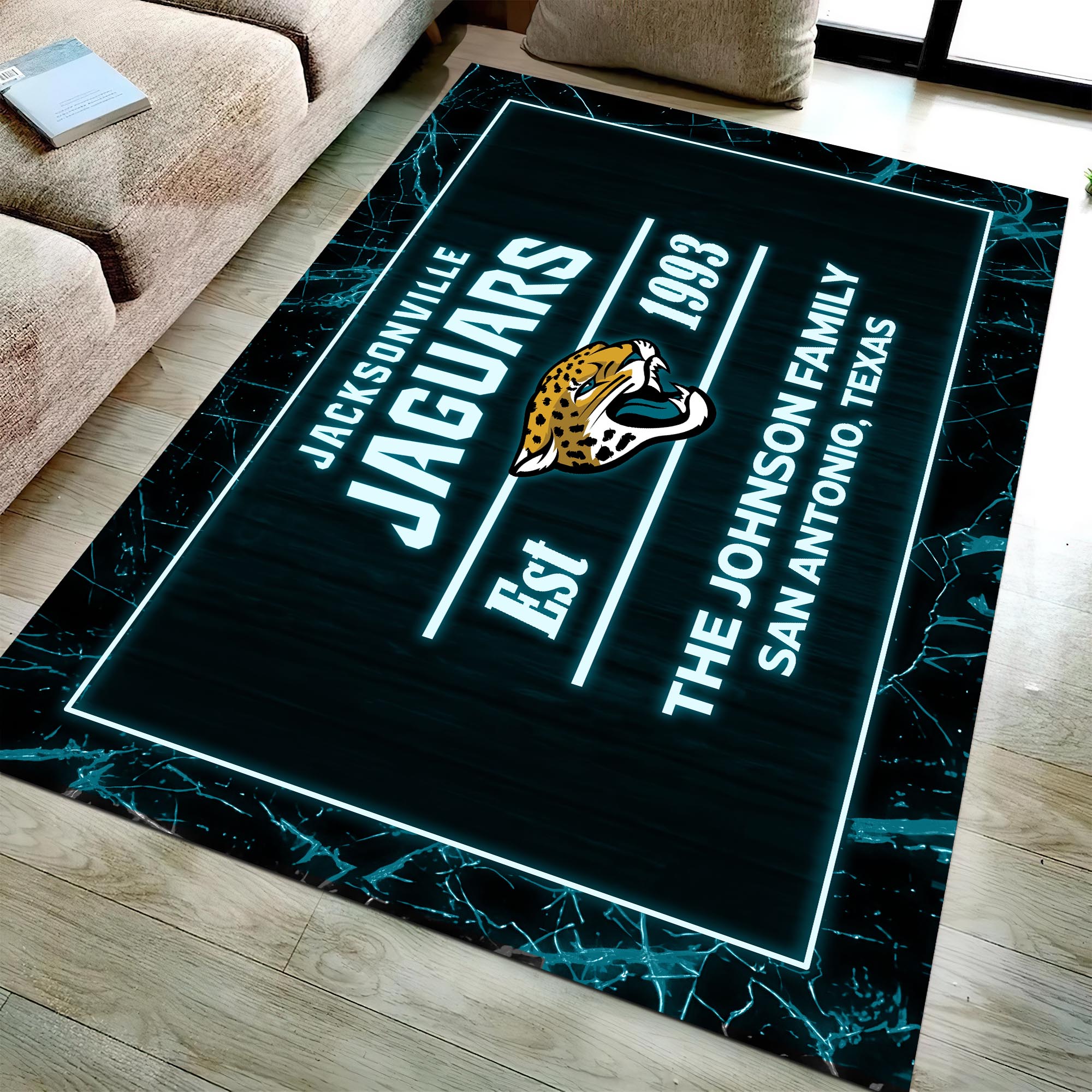 Jacksonville Jaguars Rectangle Rug Custom Your Family Name And Address, Football Team Rug, Football Fan Gifts, Home Decorations ETRG-51680