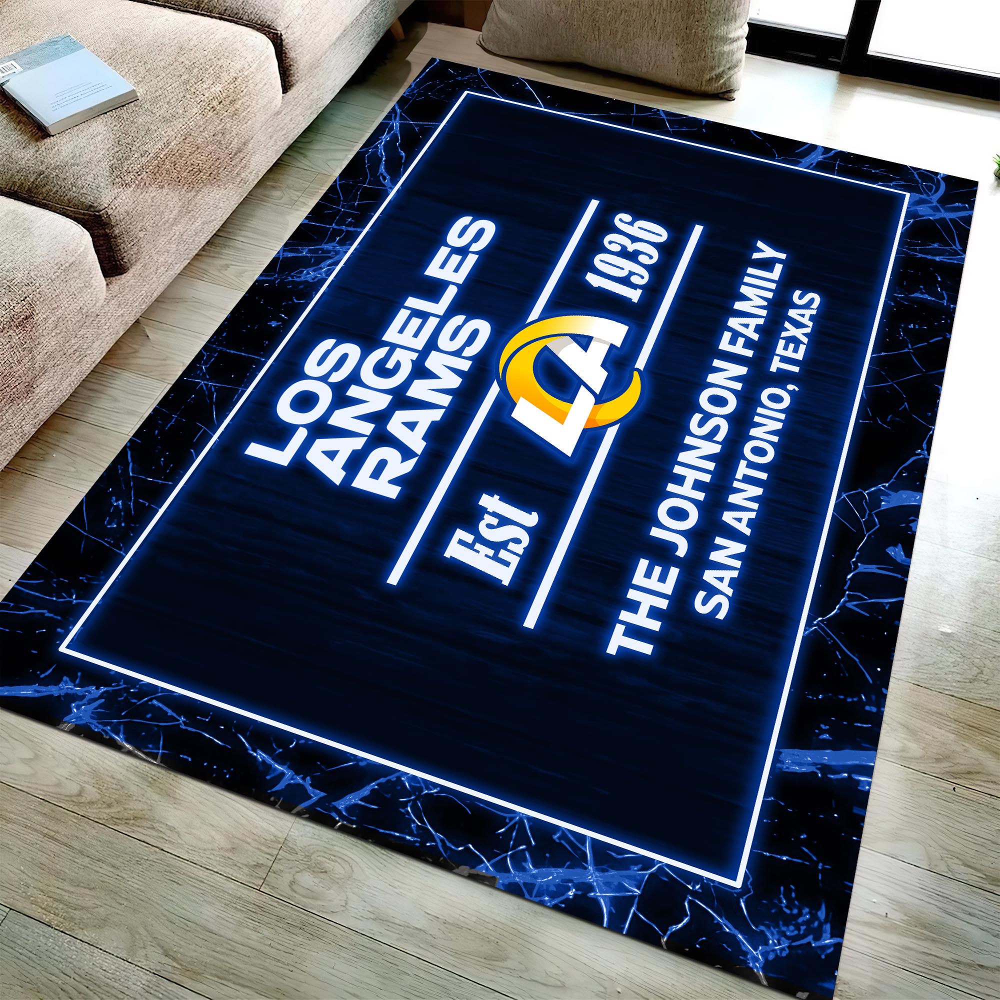 Los Angeles Rams Rectangle Rug Custom Your Family Name And Address, Football Team Rug, Football Fan Gifts, Home Decorations ETRG-51680