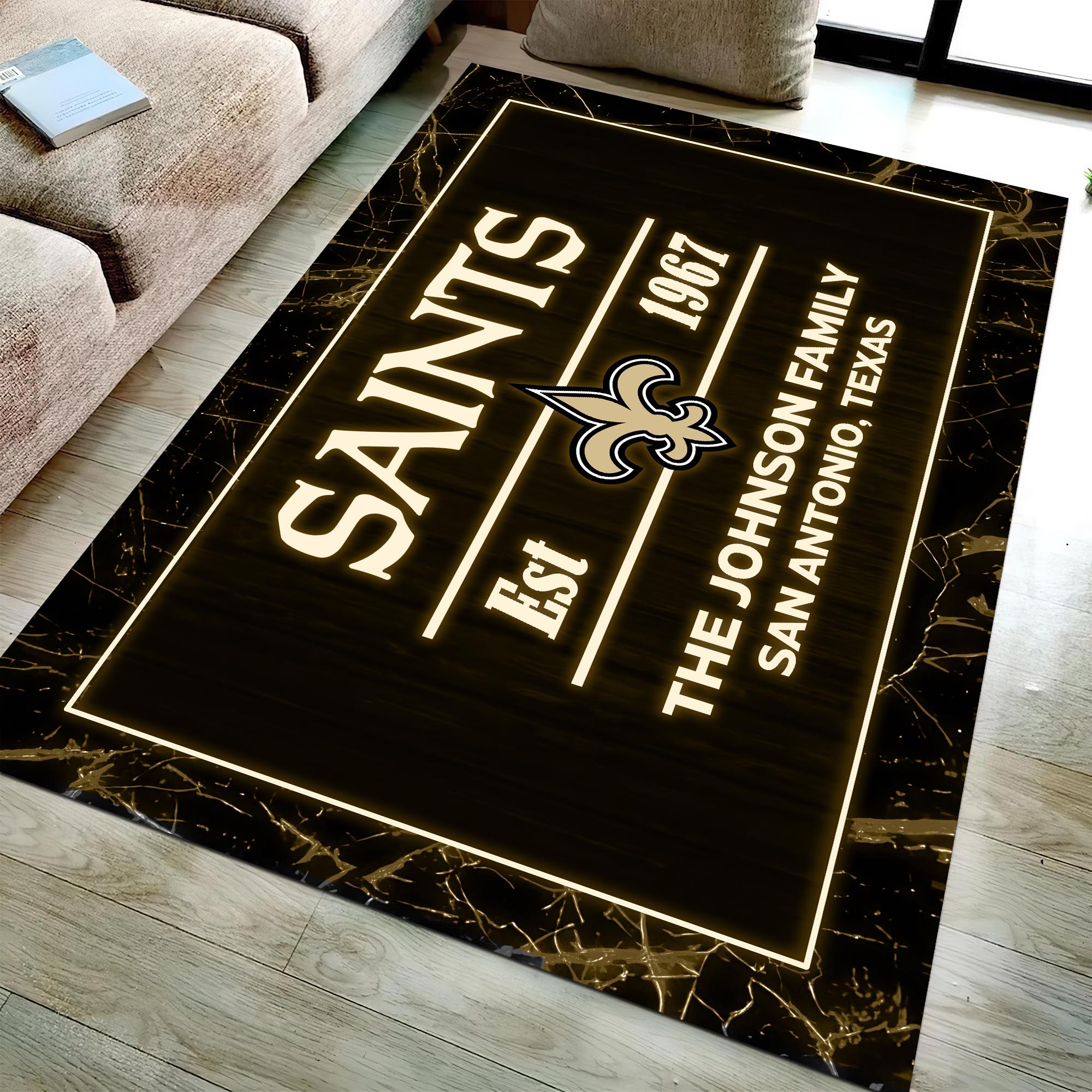 New Orleans Saints Rectangle Rug Custom Your Family Name And Address, Football Team Rug, Football Fan Gifts, Home Decorations ETRG-51680