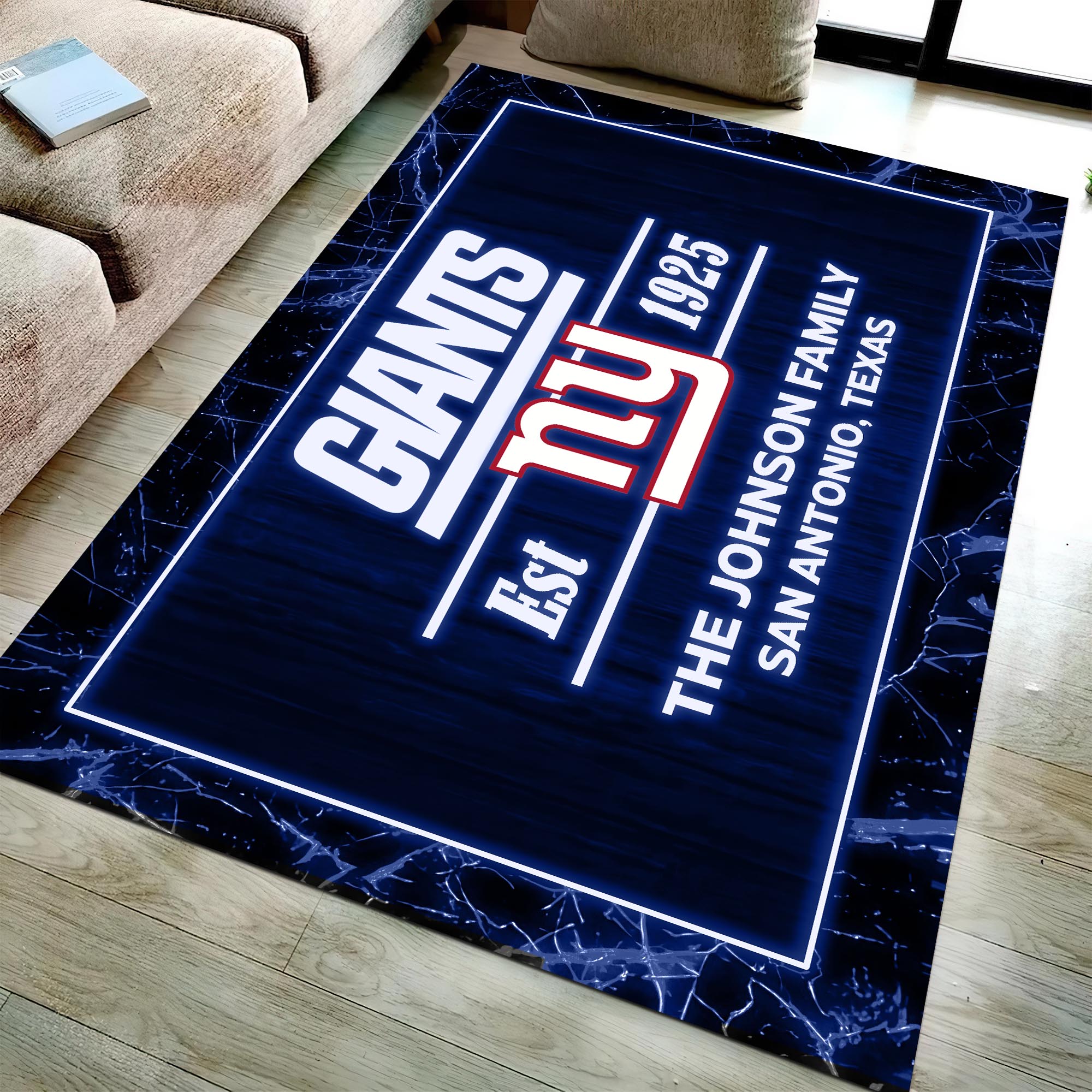 New York Giants Rectangle Rug Custom Your Family Name And Address, Football Team Rug, Football Fan Gifts, Home Decorations ETRG-51680