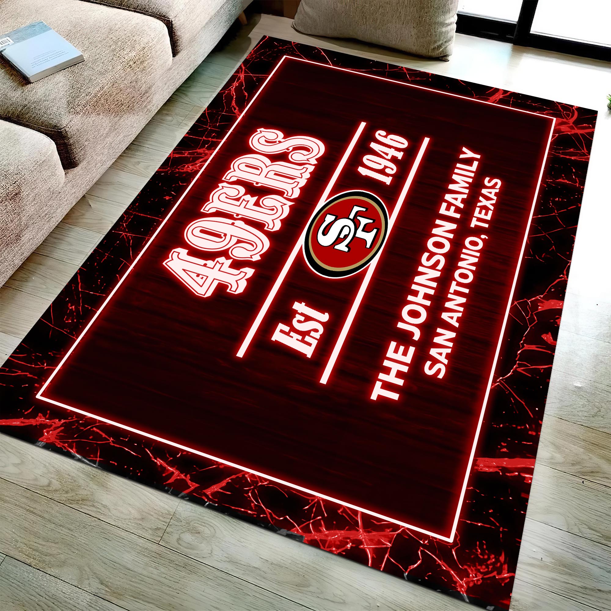 San Francisco 49ers Rectangle Rug Custom Your Family Name And Address, Football Team Rug, Football Fan Gifts, Home Decorations ETRG-51680