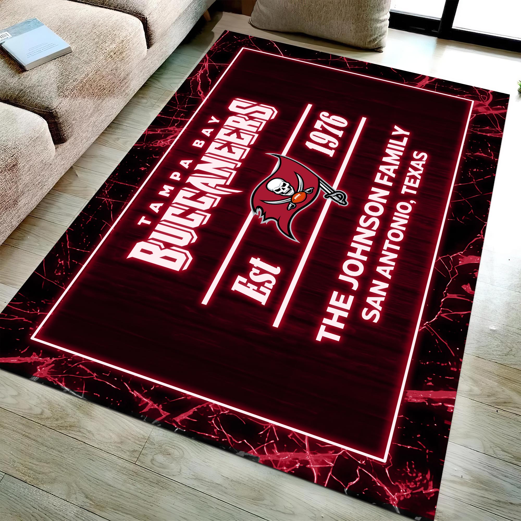 Tampa Bay Buccaneers Rectangle Rug Custom Your Family Name And Address, Football Team Rug, Football Fan Gifts, Home Decorations ETRG-51680