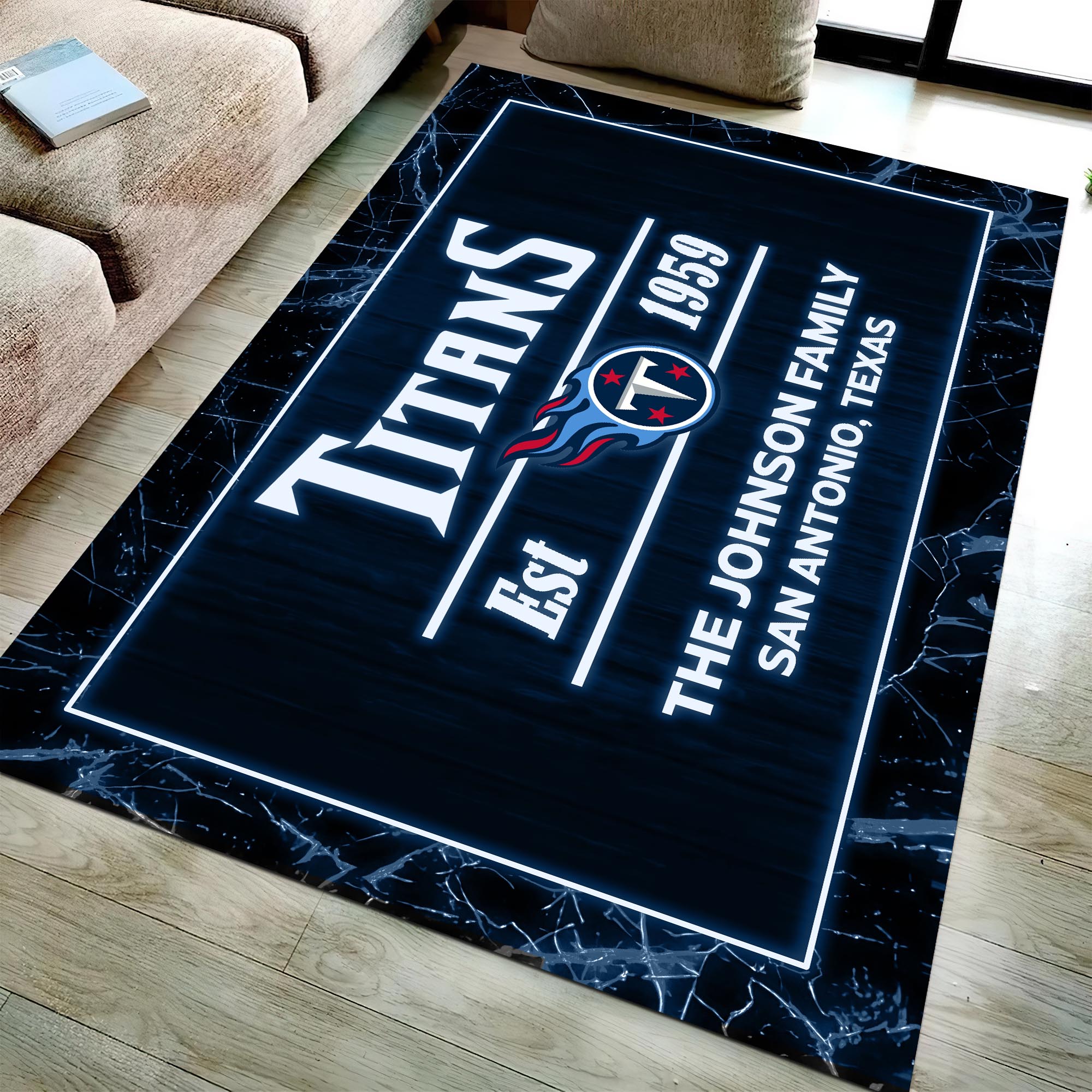 Tennessee Titans Rectangle Rug Custom Your Family Name And Address, Football Team Rug, Football Fan Gifts, Home Decorations ETRG-51680