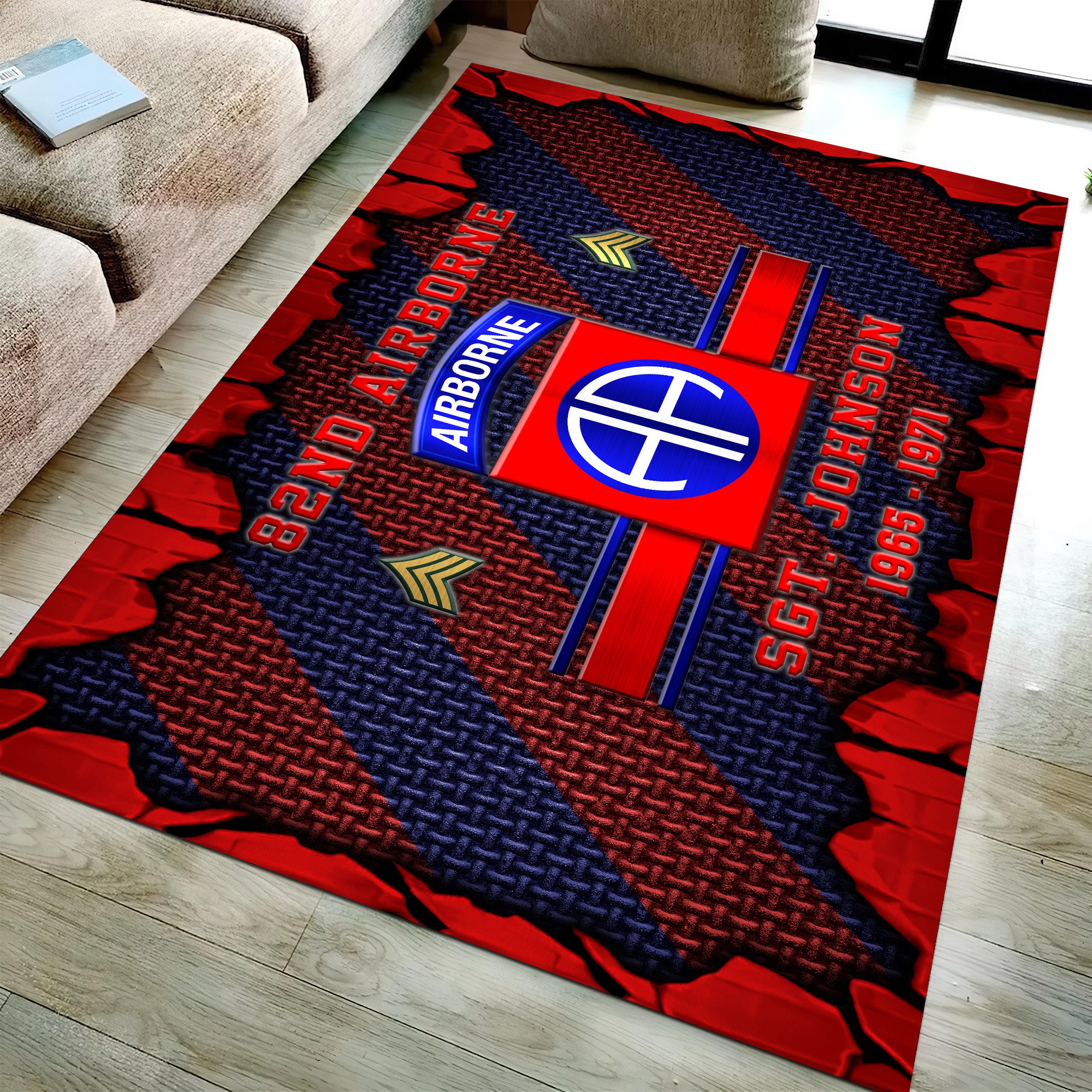 82nd Airborne Rectangle Rug Custom Your Name, Year And Rank, Military Rug, Military Gifts, Home Decor ETRG-57951