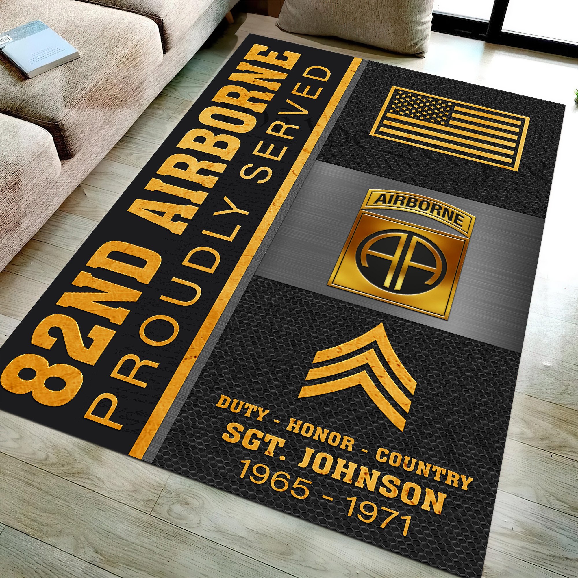 82nd Airborne Rectangle Rug Custom Name, Year And Rank, Military Veteran Rectangle Rugs, Carpet Living Room Bedroom ETRG-58102