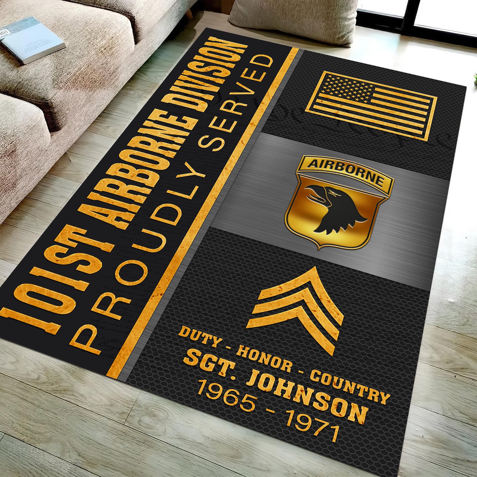 101st Airborne Division Rectangle Rug Custom Name, Year And Rank, Military Veteran Rectangle Rugs, Carpet Living Room Bedroom ETRG-58102