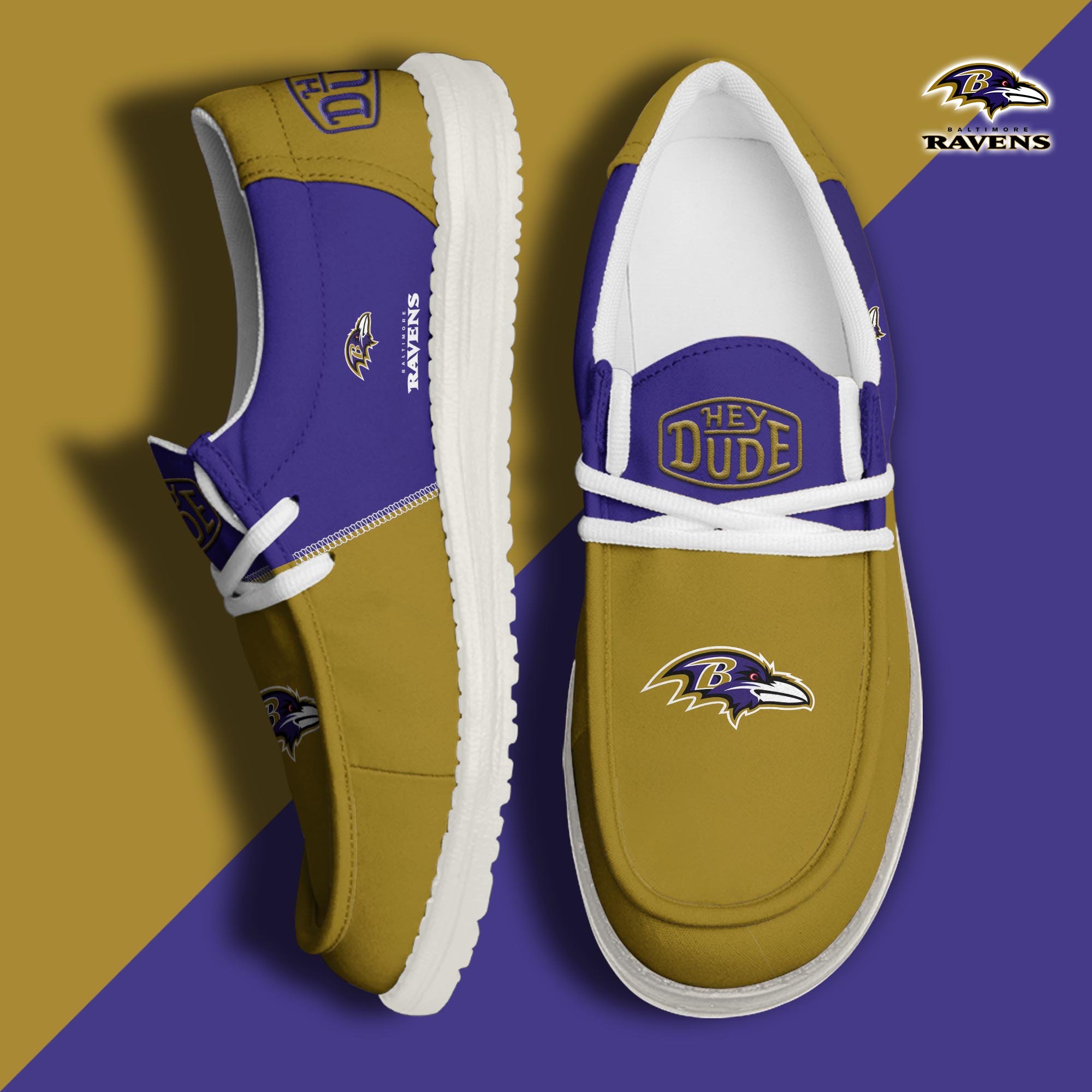 Baltimore Ravens Football Hey Dude Canvas Loafer Shoes Custom Your Name, Sport Shoes For Fan, Fan Gifts  ETRG-60163