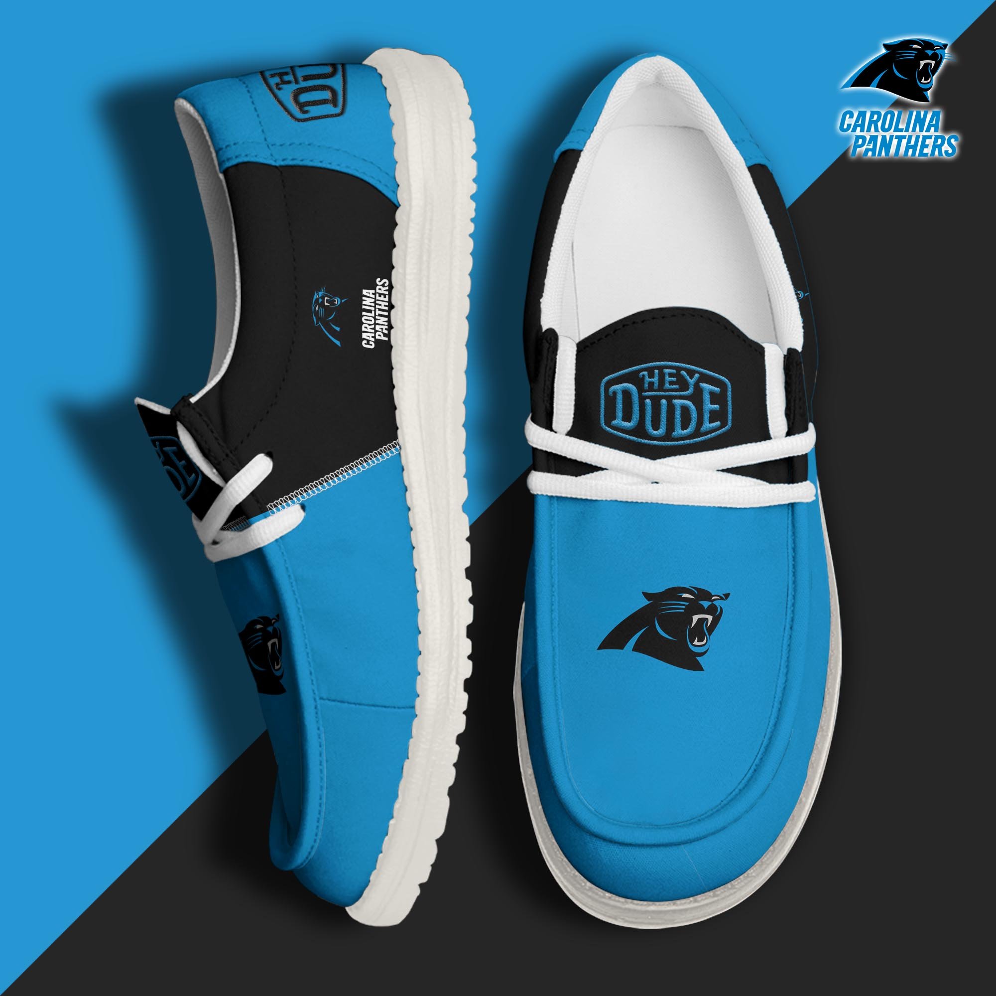 Carolina Panthers Football Hey Dude Canvas Loafer Shoes Custom Your Name, Sport Shoes For Fan, Fan Gifts  ETRG-60163