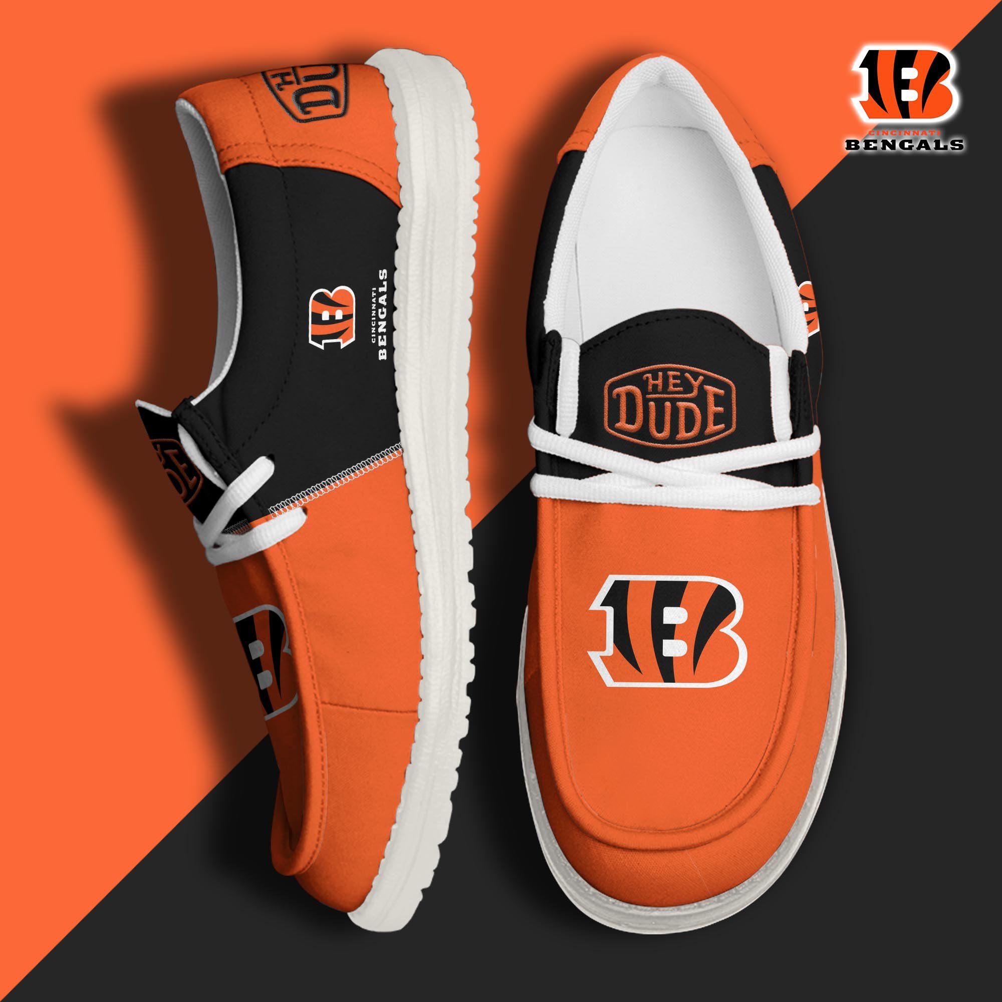 Cincinnati Bengals Football Hey Dude Canvas Loafer Shoes Custom Your Name, Sport Shoes For Fan, Fan Gifts  ETRG-60163