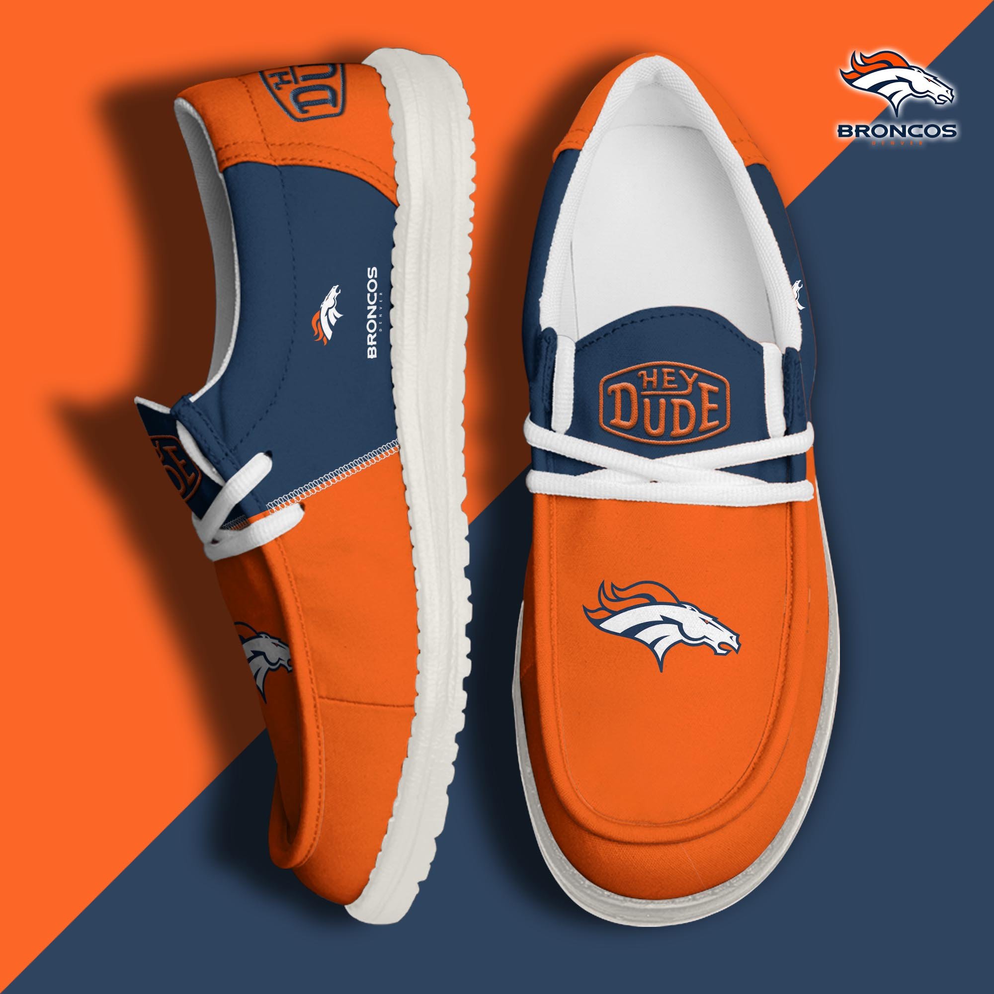 Denver Broncos Football Hey Dude Canvas Loafer Shoes Custom Your Name, Sport Shoes For Fan, Fan Gifts  ETRG-60163