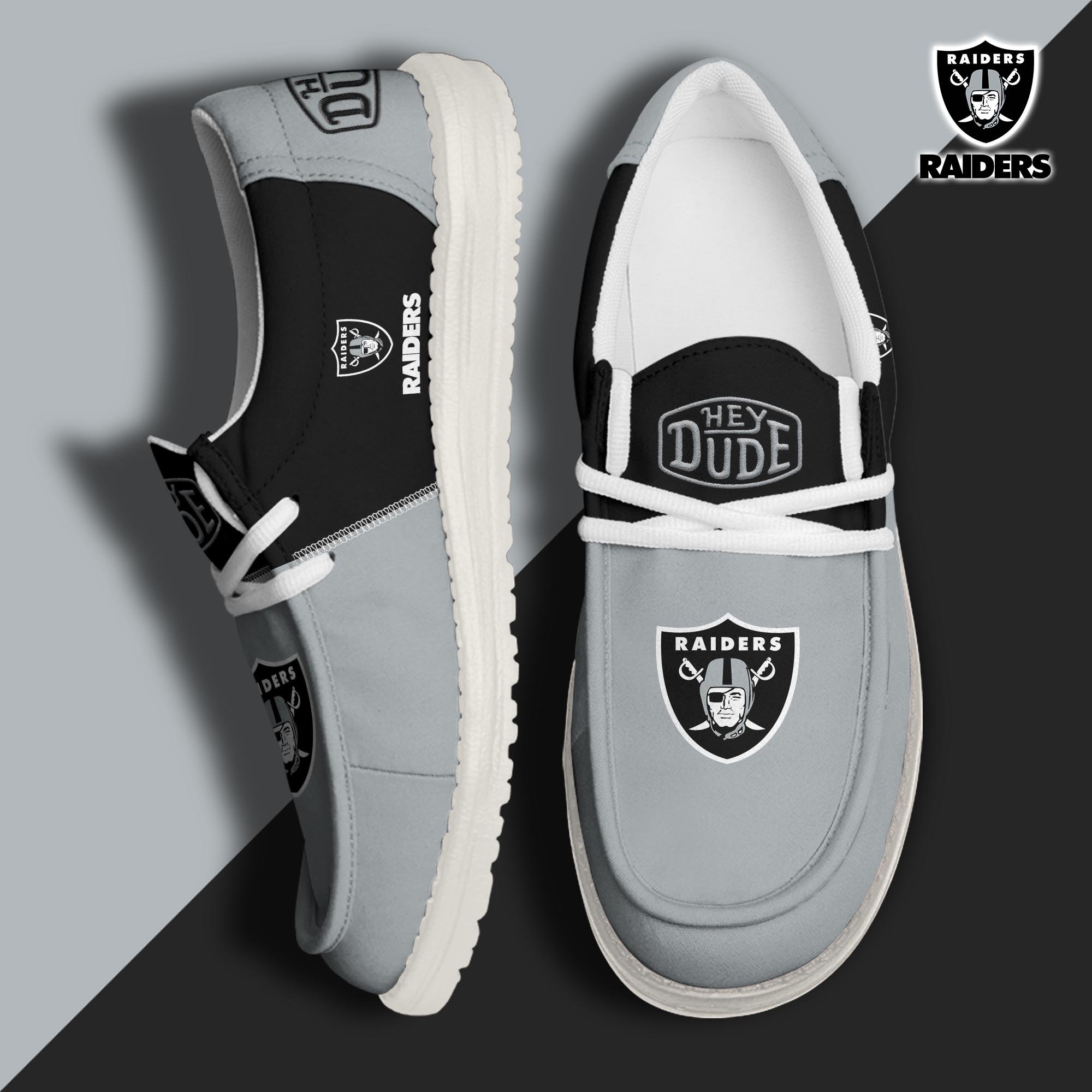 01 Las Vegas Raiders Football Hey Dude Canvas Loafer Shoes Custom Your Name, Sport Shoes For Fan, Fan Gifts  ETRG-60163