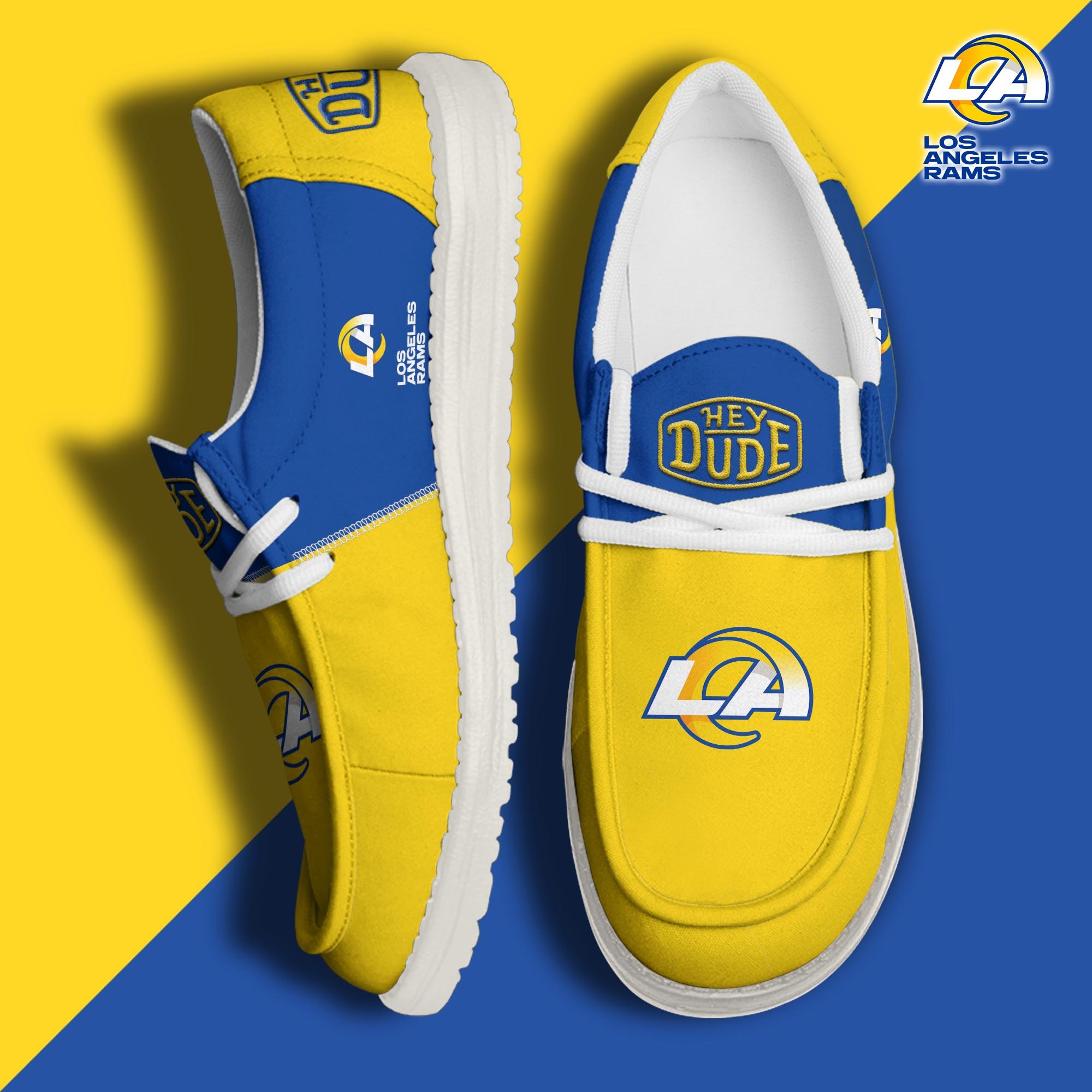 Los Angeles Rams Football Hey Dude Canvas Loafer Shoes Custom Your Name, Sport Shoes For Fan, Fan Gifts  ETRG-60163