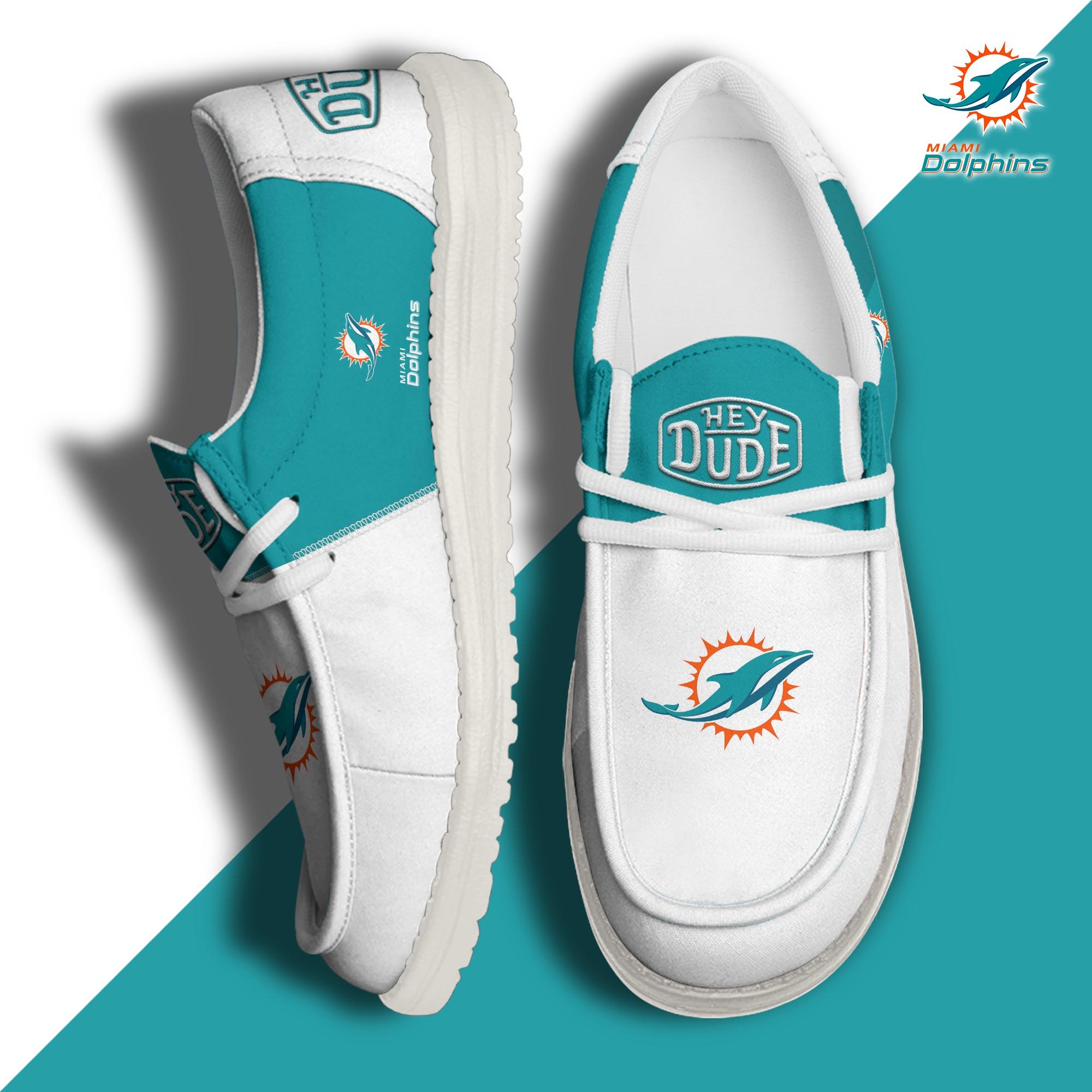 Miami Dolphins Football Hey Dude Canvas Loafer Shoes Custom Your Name, Sport Shoes For Fan, Fan Gifts  ETRG-60163