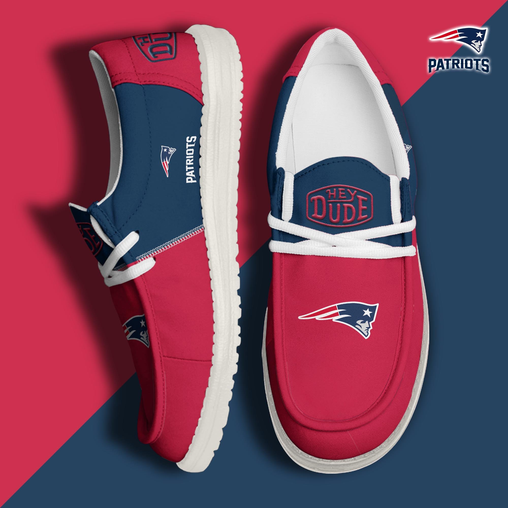 New England Patriots Football Hey Dude Canvas Loafer Shoes Custom Your Name, Sport Shoes For Fan, Fan Gifts  ETRG-60163