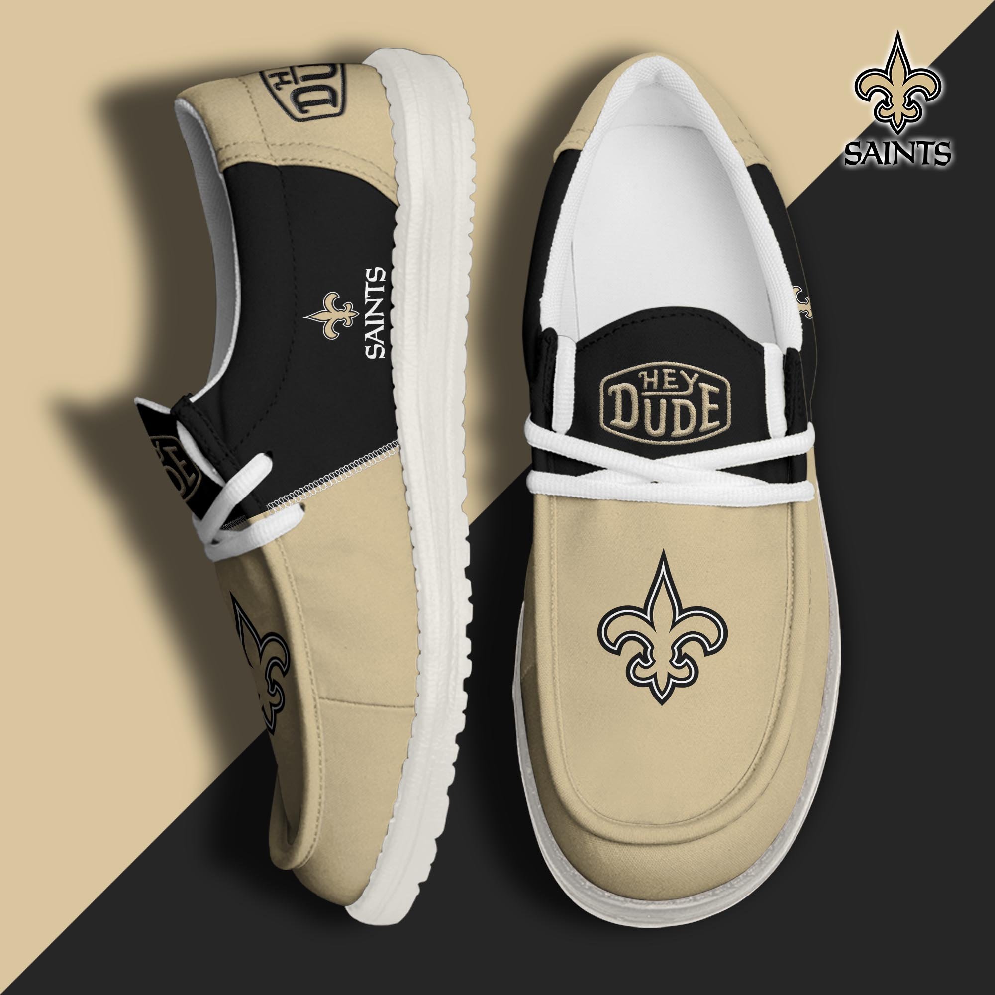 New Orleans Saints Football Hey Dude Canvas Loafer Shoes Custom Your Name, Sport Shoes For Fan, Fan Gifts  ETRG-60163