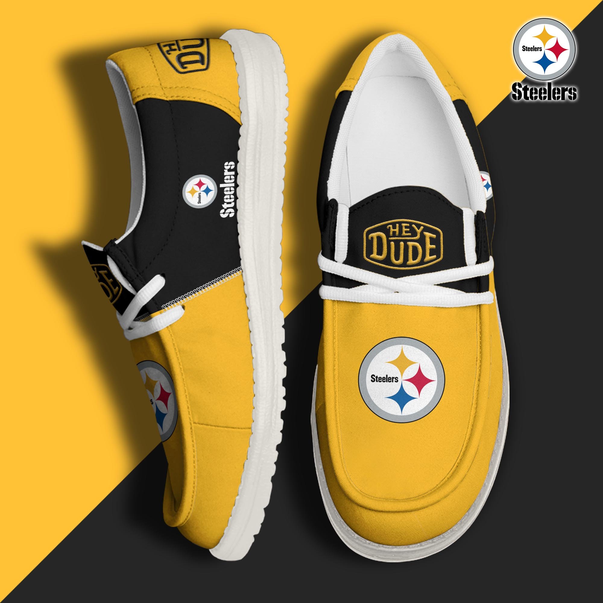 01 Pittsburgh Steelers Football Hey Dude Canvas Loafer Shoes Custom Your Name, Sport Shoes For Fan, Fan Gifts  ETRG-60163