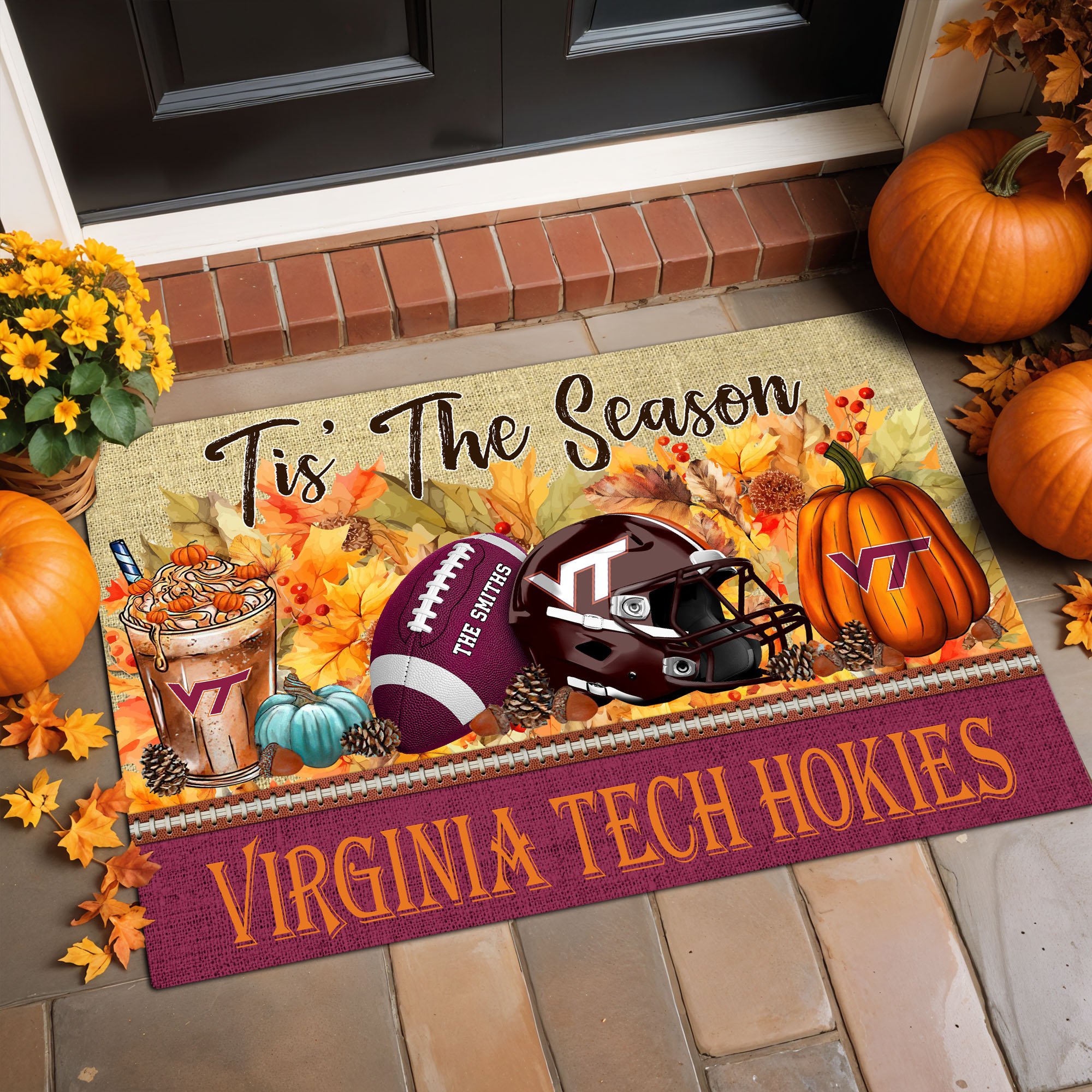 Virginia Tech Hokies Doormat Custom Family Name And Choose Quotes, Fall Gifts For Football Lovers, Fan Gifts ETRG-60960