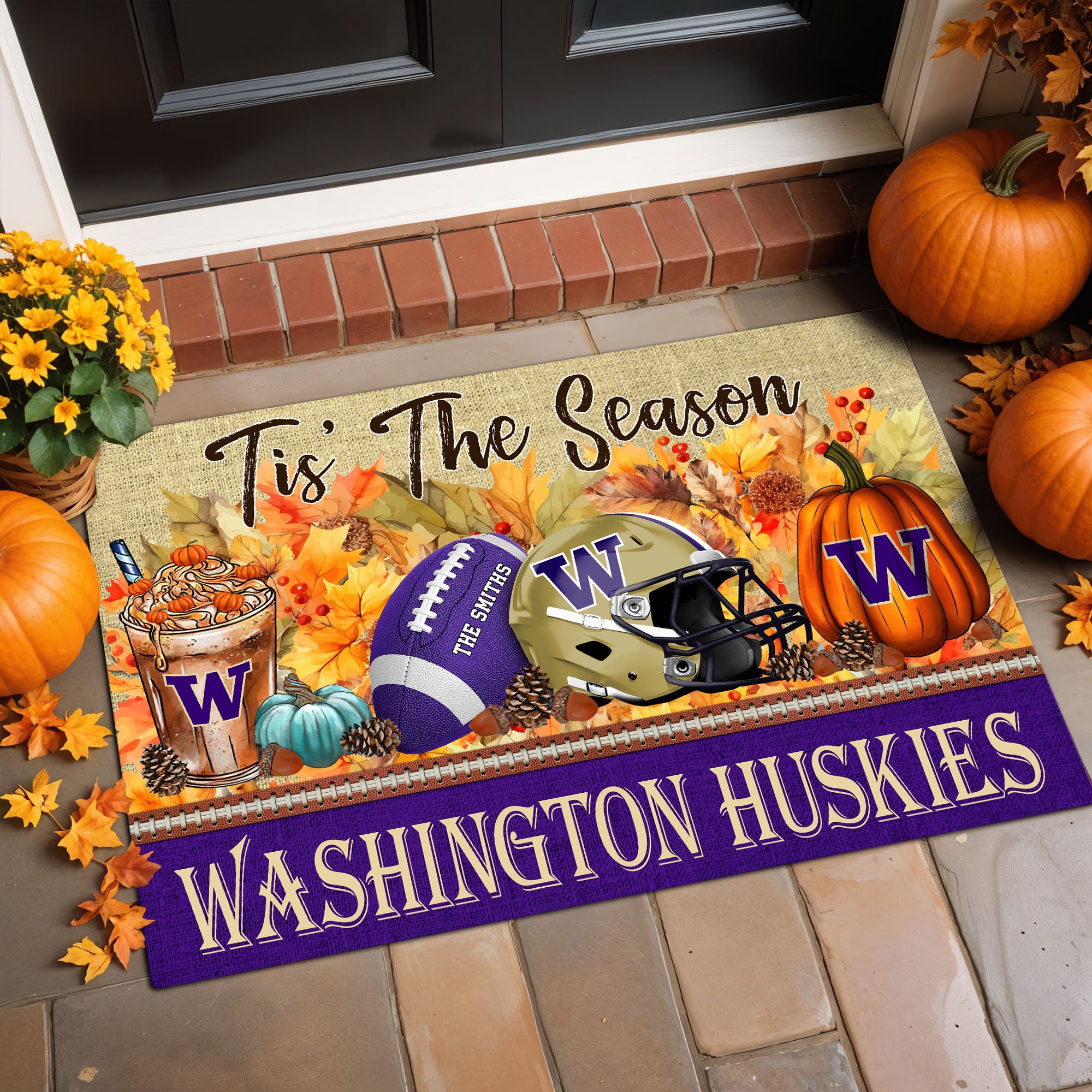 Washington Huskies Doormat Custom Family Name And Choose Quotes, Fall Gifts For Football Lovers, Fan Gifts ETRG-60960